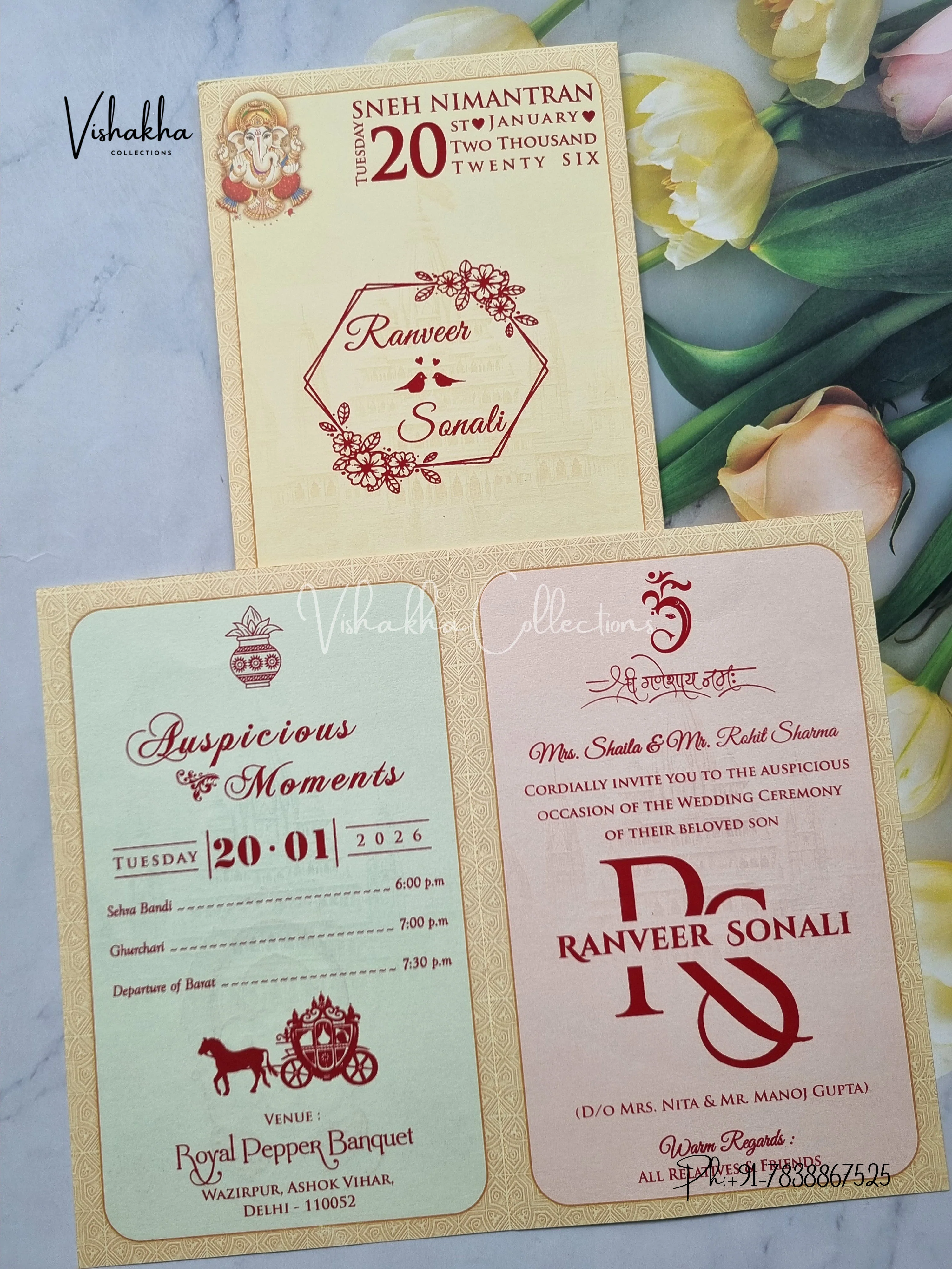 Ganesh Ji Hindu Light Yellow Colored invitation Cards NA-1125-146 - Image 3