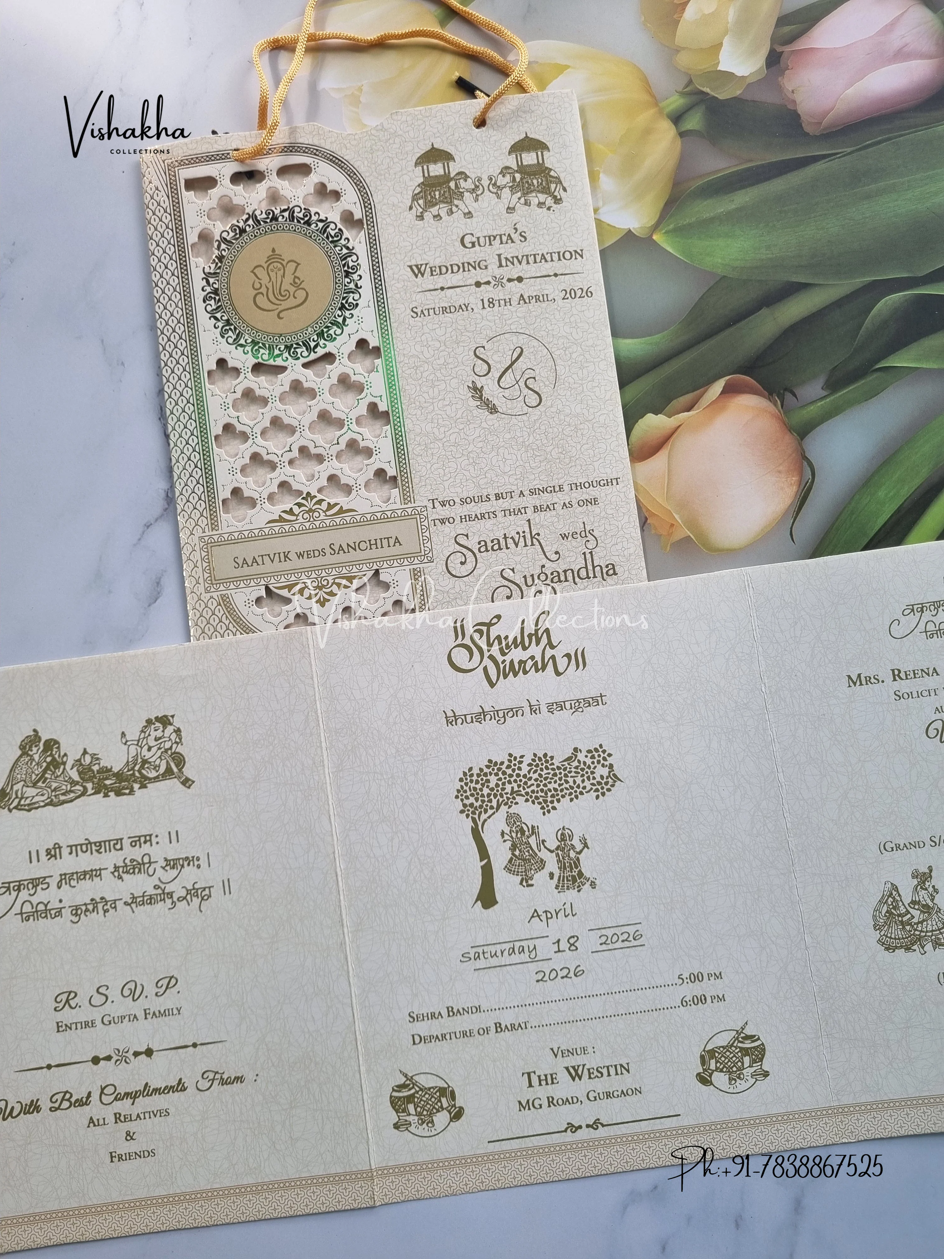 Ganesh Ji Hindu Sikh Carry Bag invitation Cards CR-8064 - Image 3