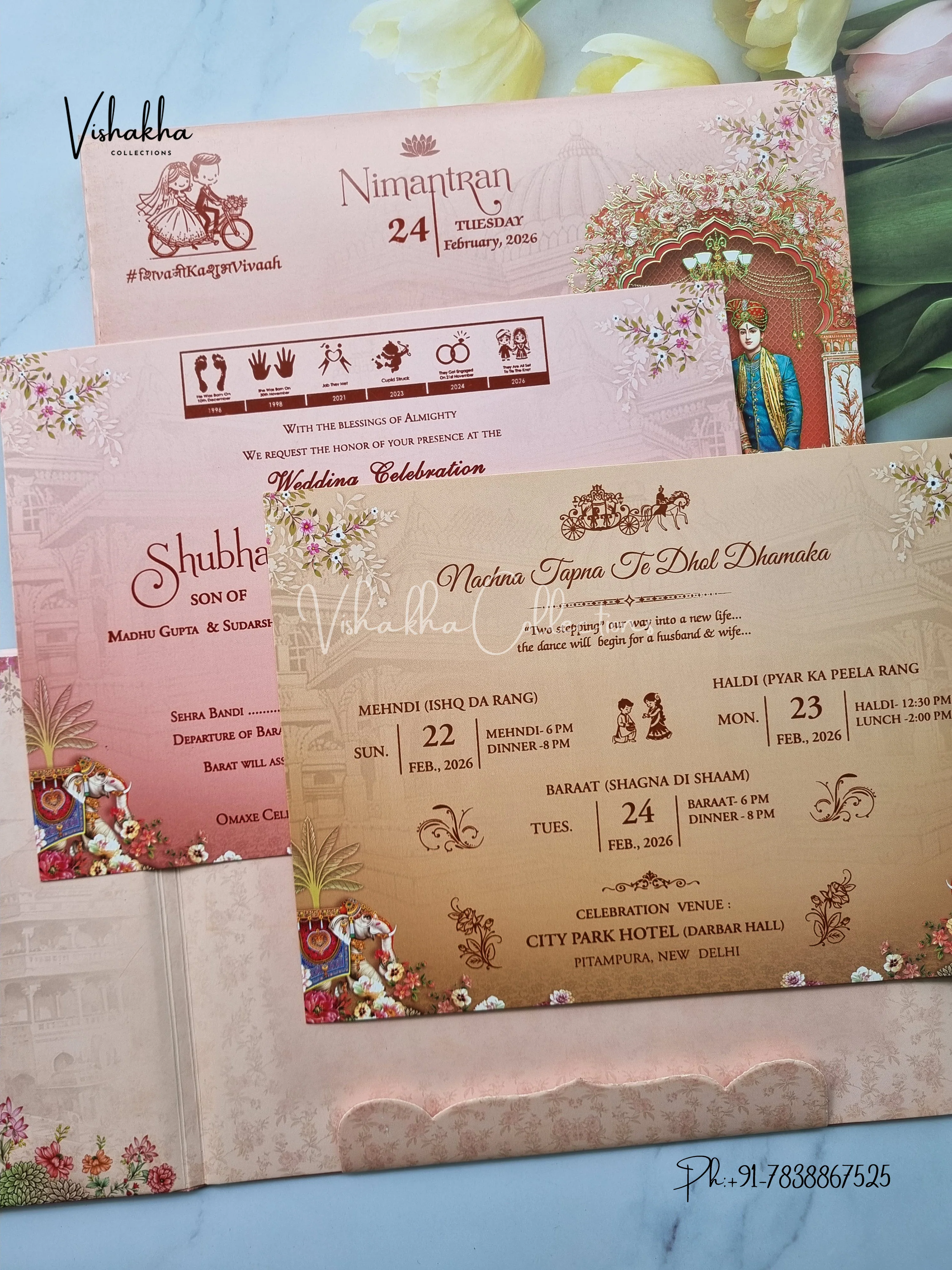 Hathi Dulah Dulhan Double Door Hindu Sikh Padded invitation Cards ATS-231 - Image 3