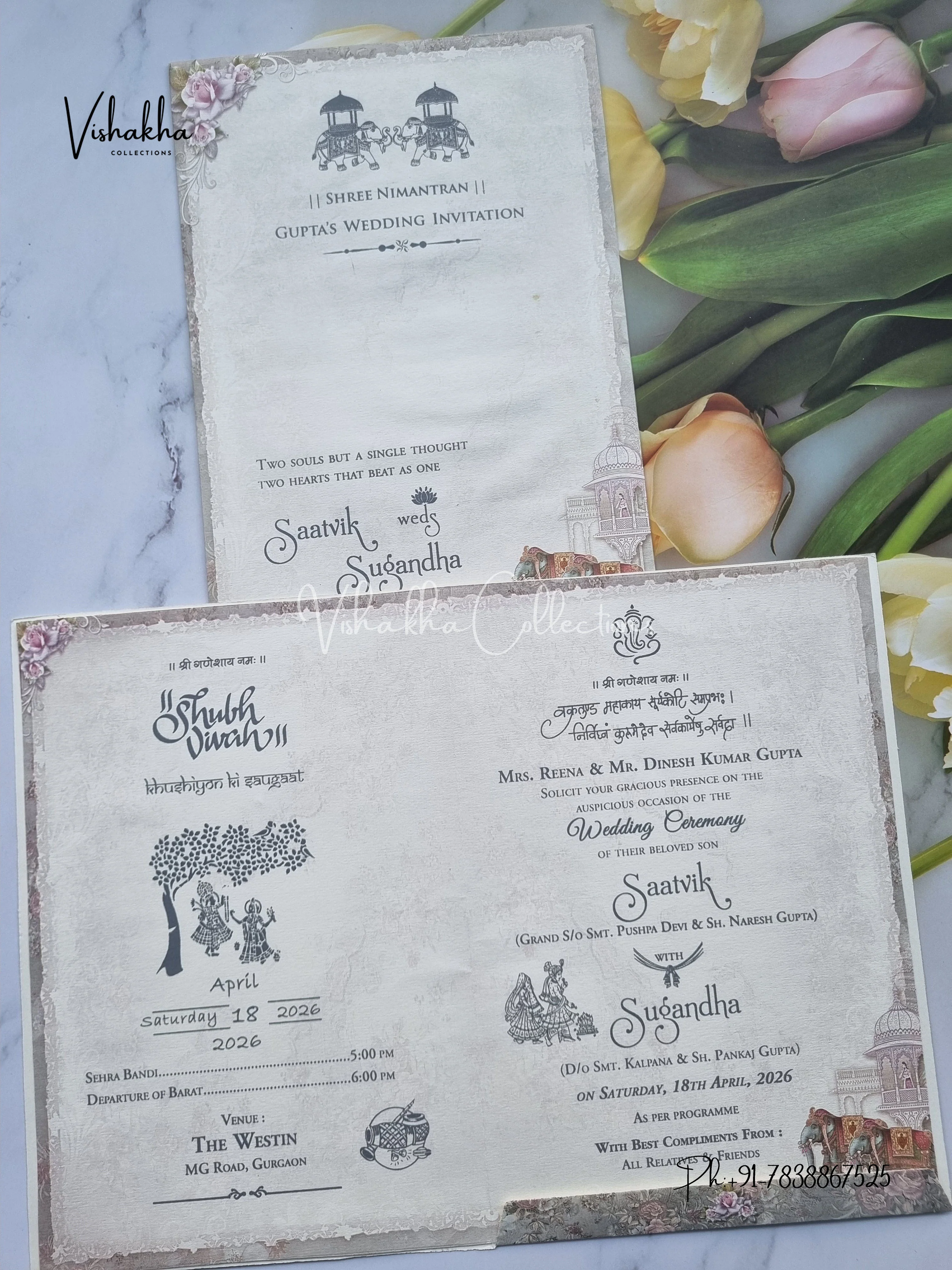 Hathi Flower Hindu Sikh invitation Cards CR-7002 - Image 3