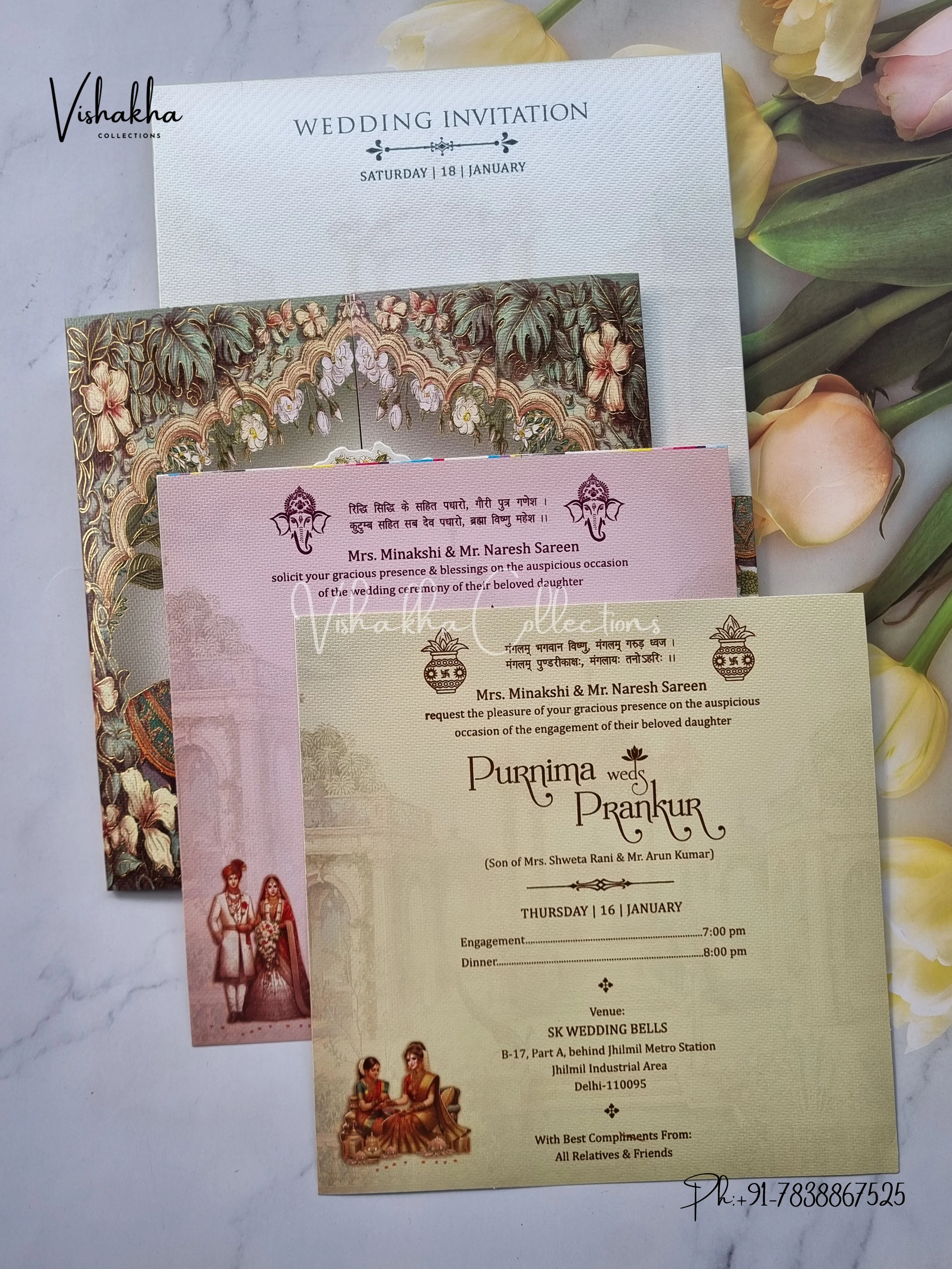 Hathi Flower Hindu Sikh invitation Cards EJ-5307 - Image 3