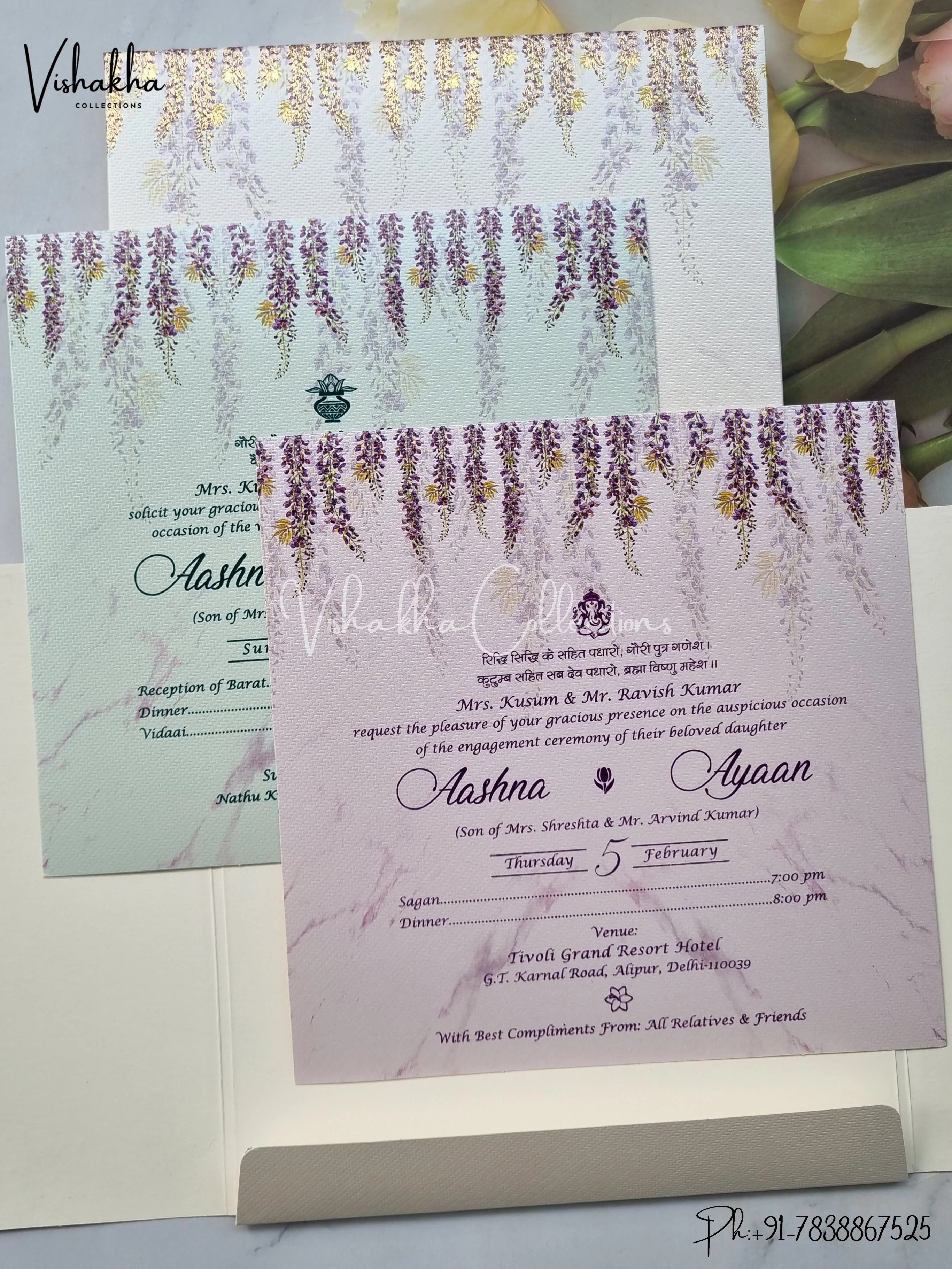 Hathi Flower Hindu Sikh invitation Cards EJ-5310 - Image 3