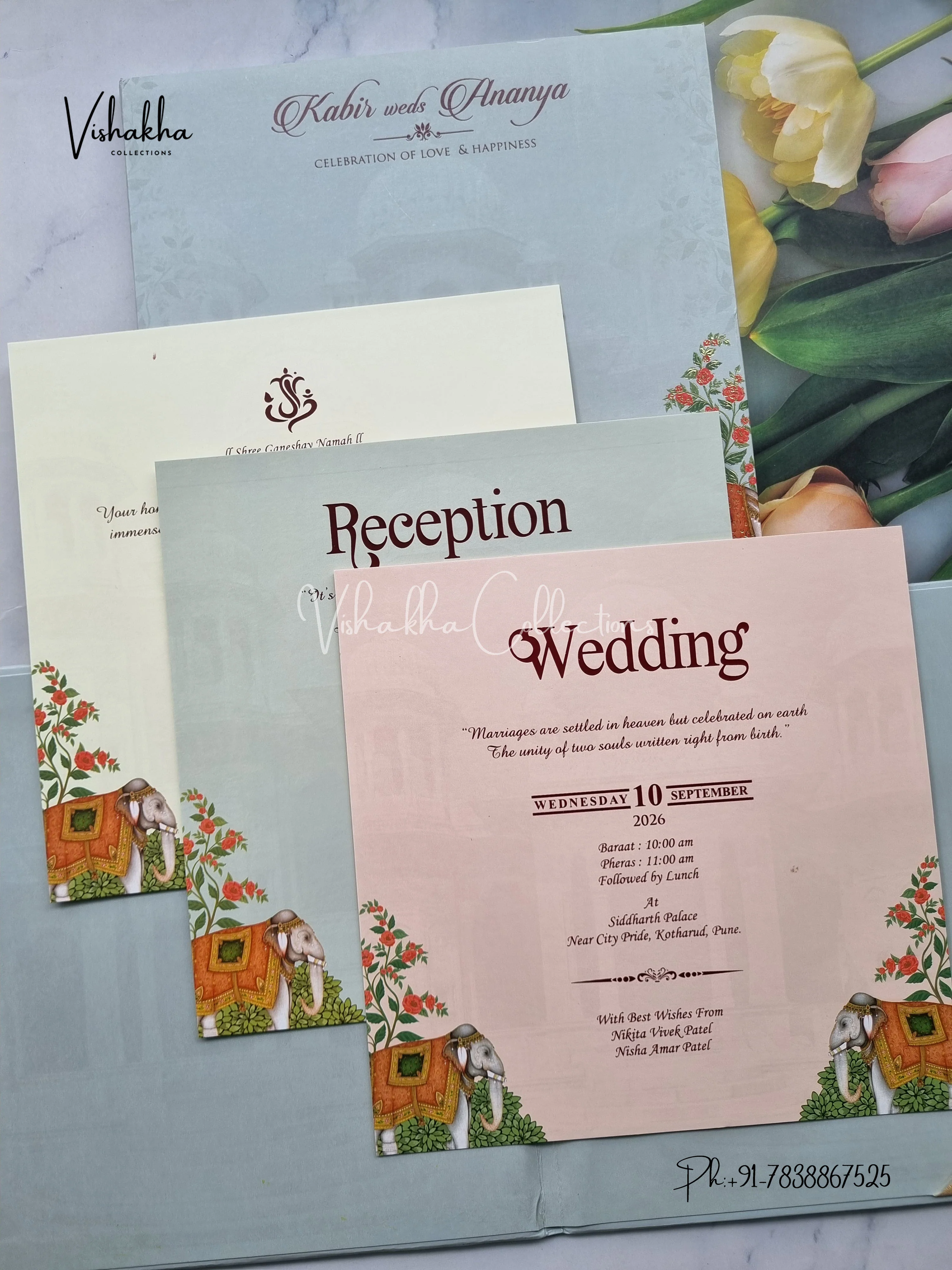 Hathi Hindu Muslim Christian Sikh Padded MDF Board Laser Cut pista green Colored invitation Cards SK-3400 - Image 3