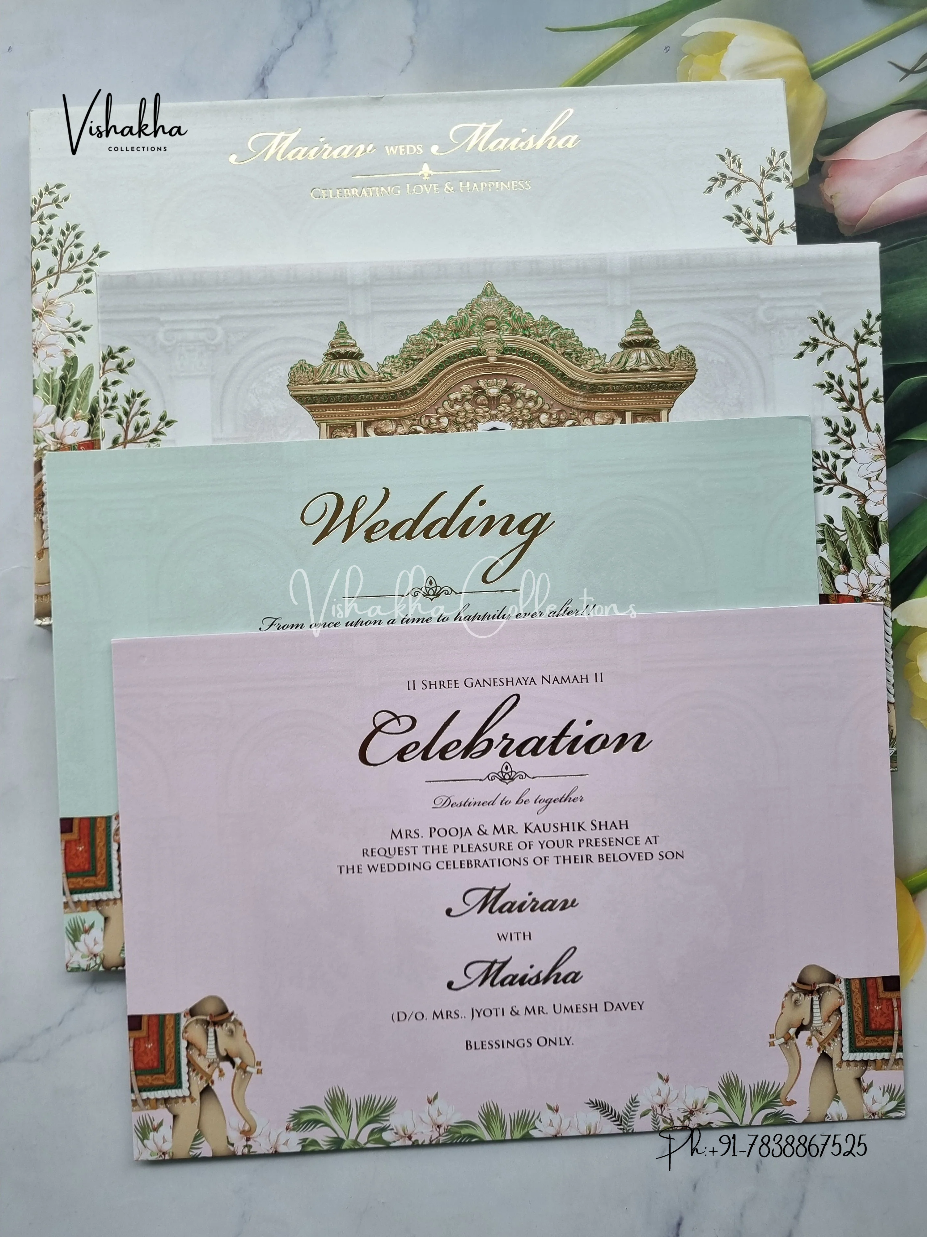Hathi Hindu Muslim Christian Sikh Padded white Colored invitation Cards SK-3464 - Image 3