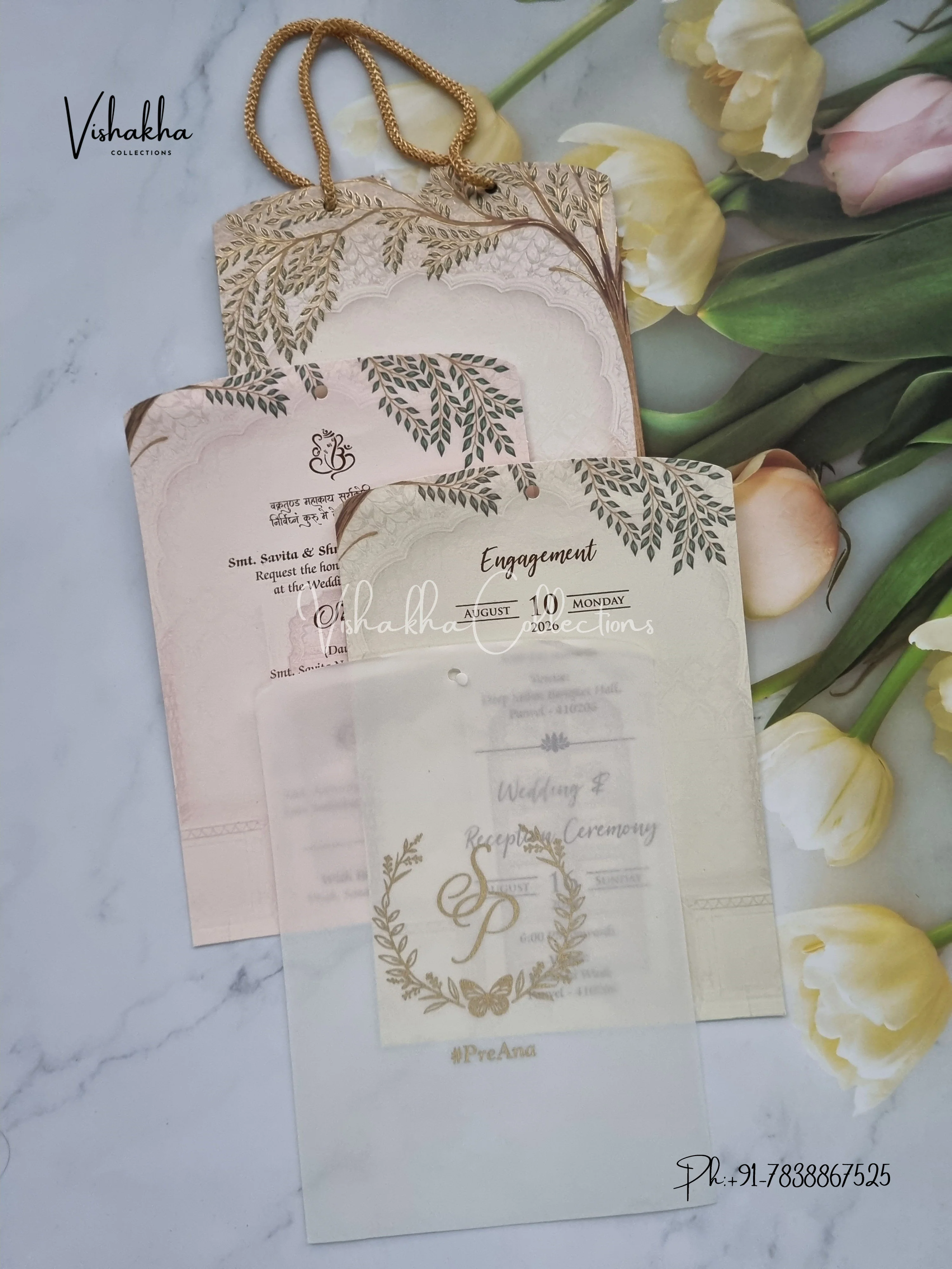 Hathi Hindu Sikh Carry Bag Vellum Paper invitation Cards VN-633 - Image 3