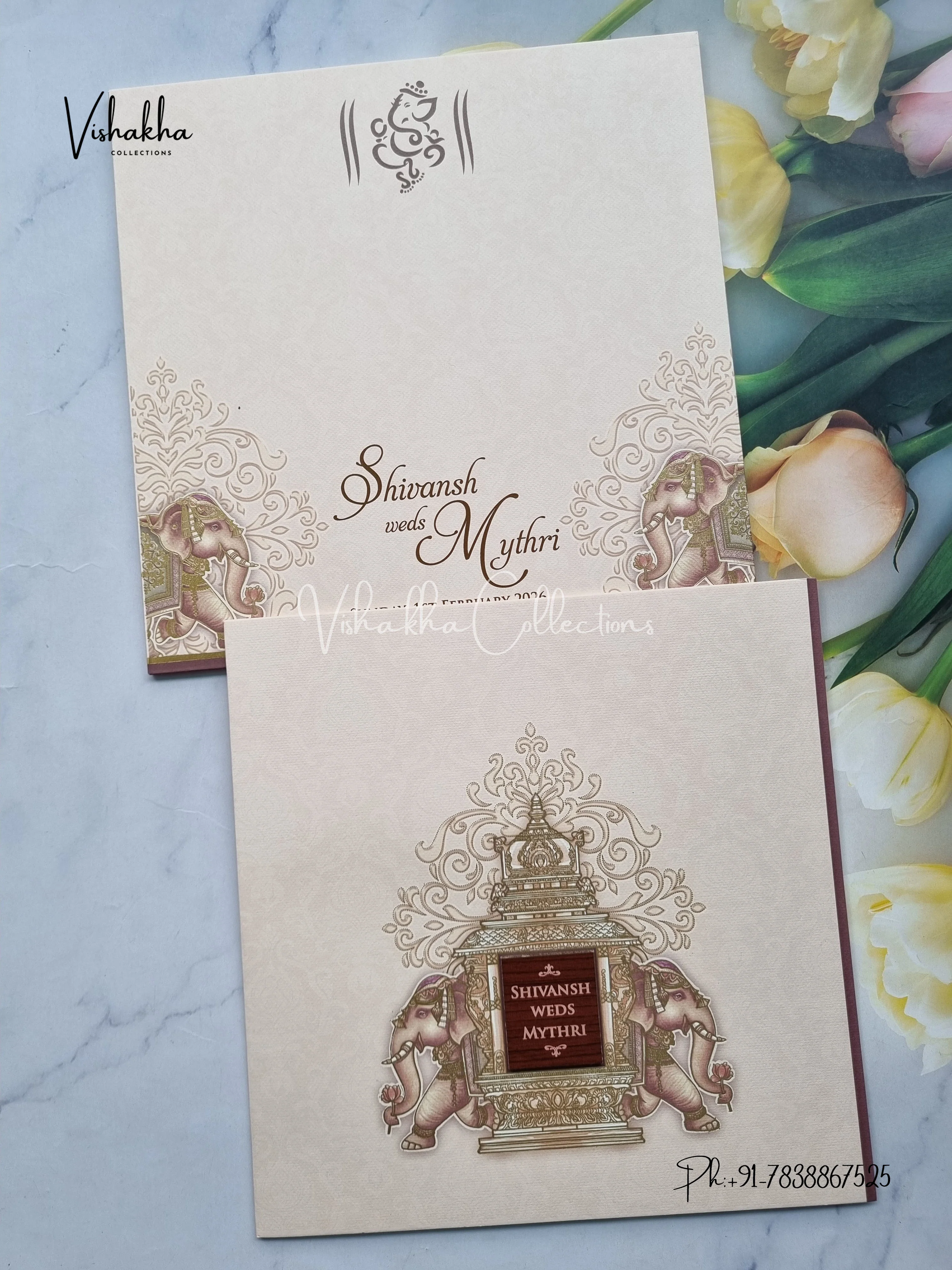 Hathi Hindu Sikh Colored invitation Cards LN-744