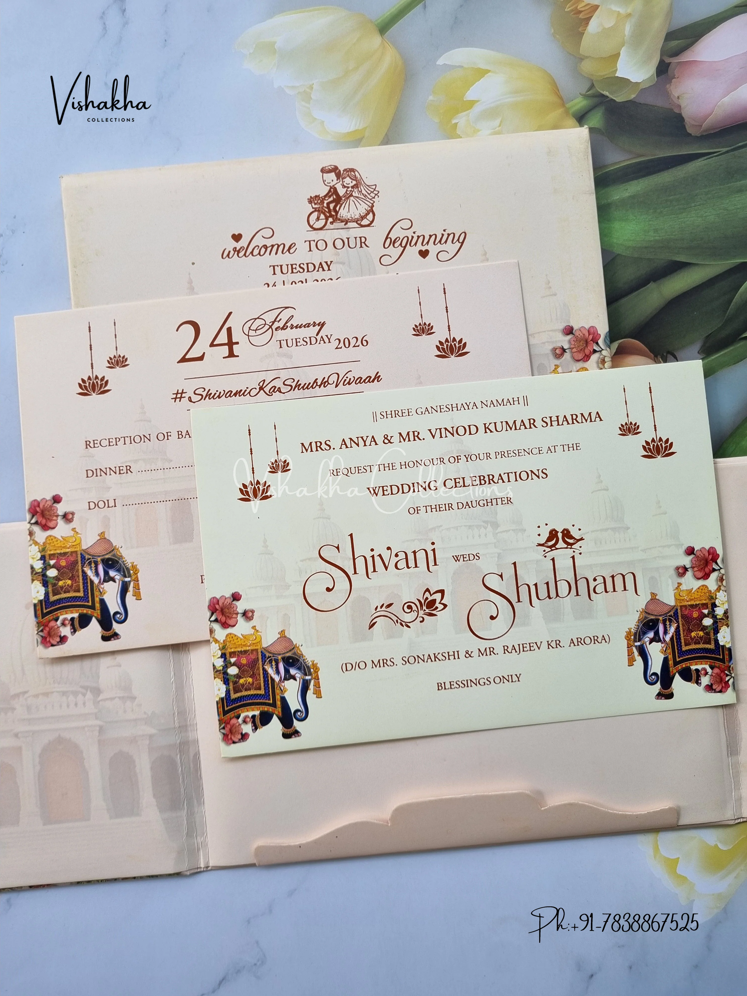 Hathi Hindu Sikh Padded invitation Cards ATS-205 - Image 3