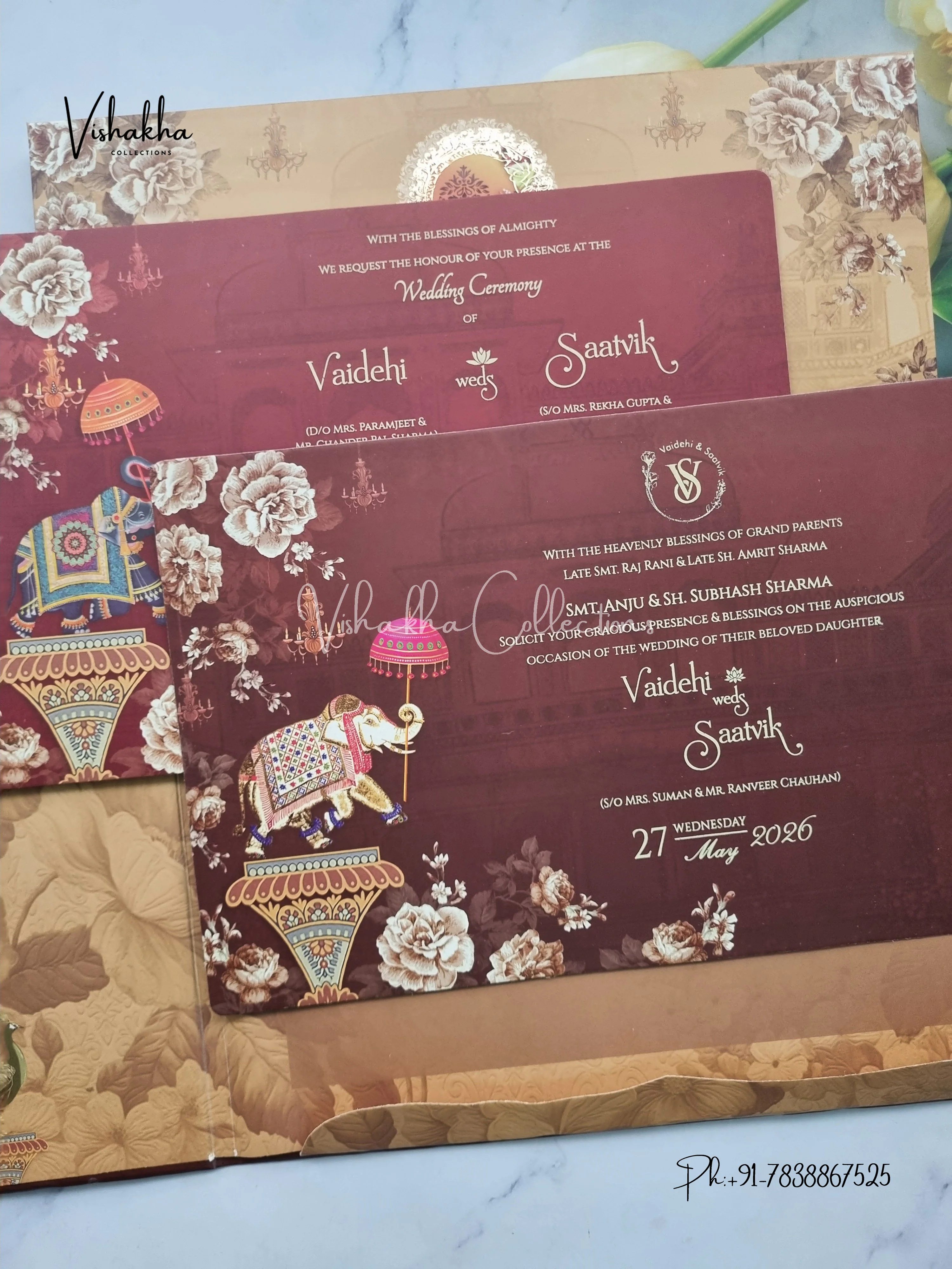 Hathi Hindu Sikh Padded invitation Cards CR-8004-PDNG - Image 3