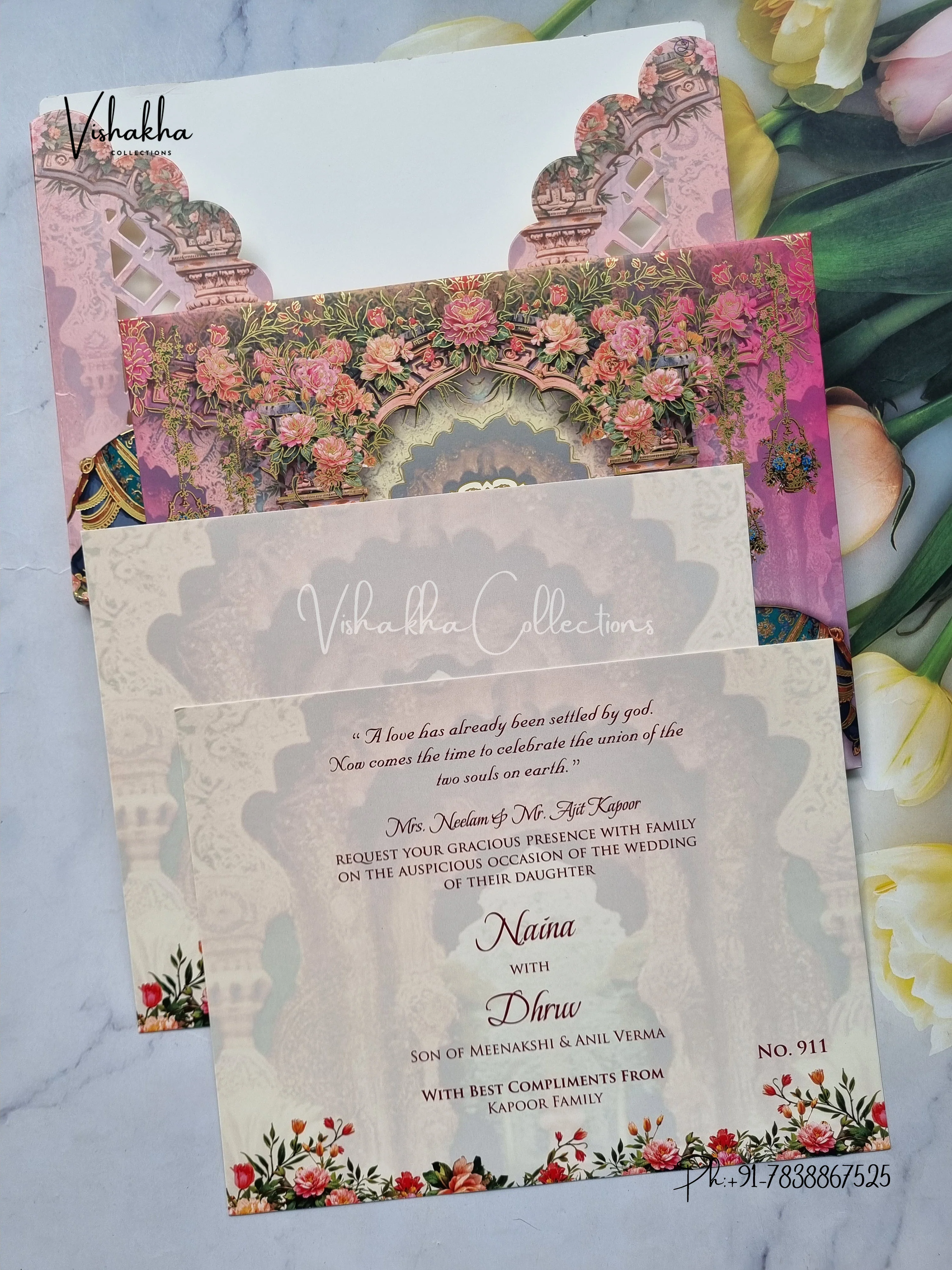Hathi Hindu Sikh Padded Unique Color Colored invitation Cards LN-911 - Image 3