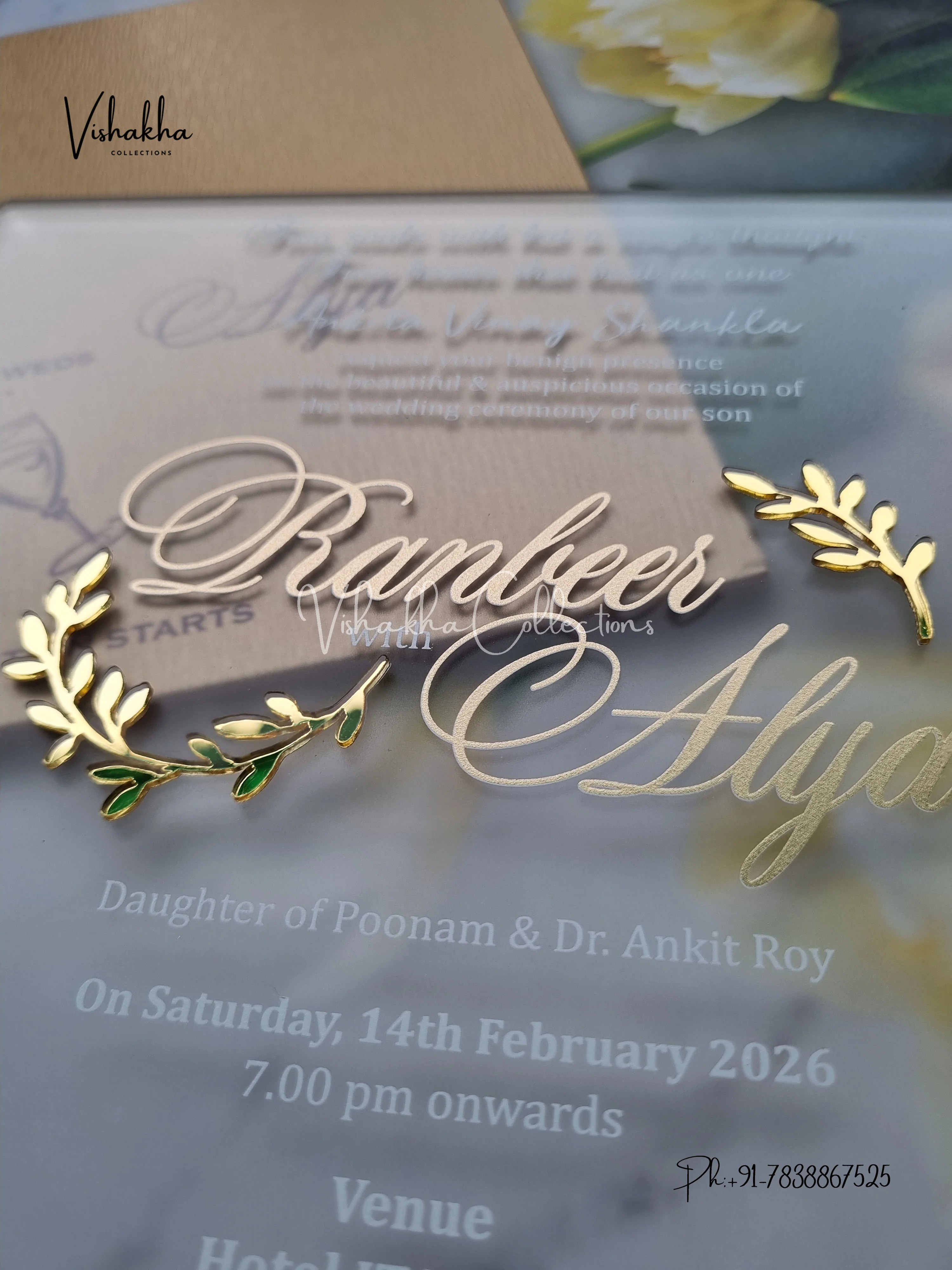 Hindu Muslim Christian Sikh Acrylic Colored invitation Cards LN-910 - Image 3