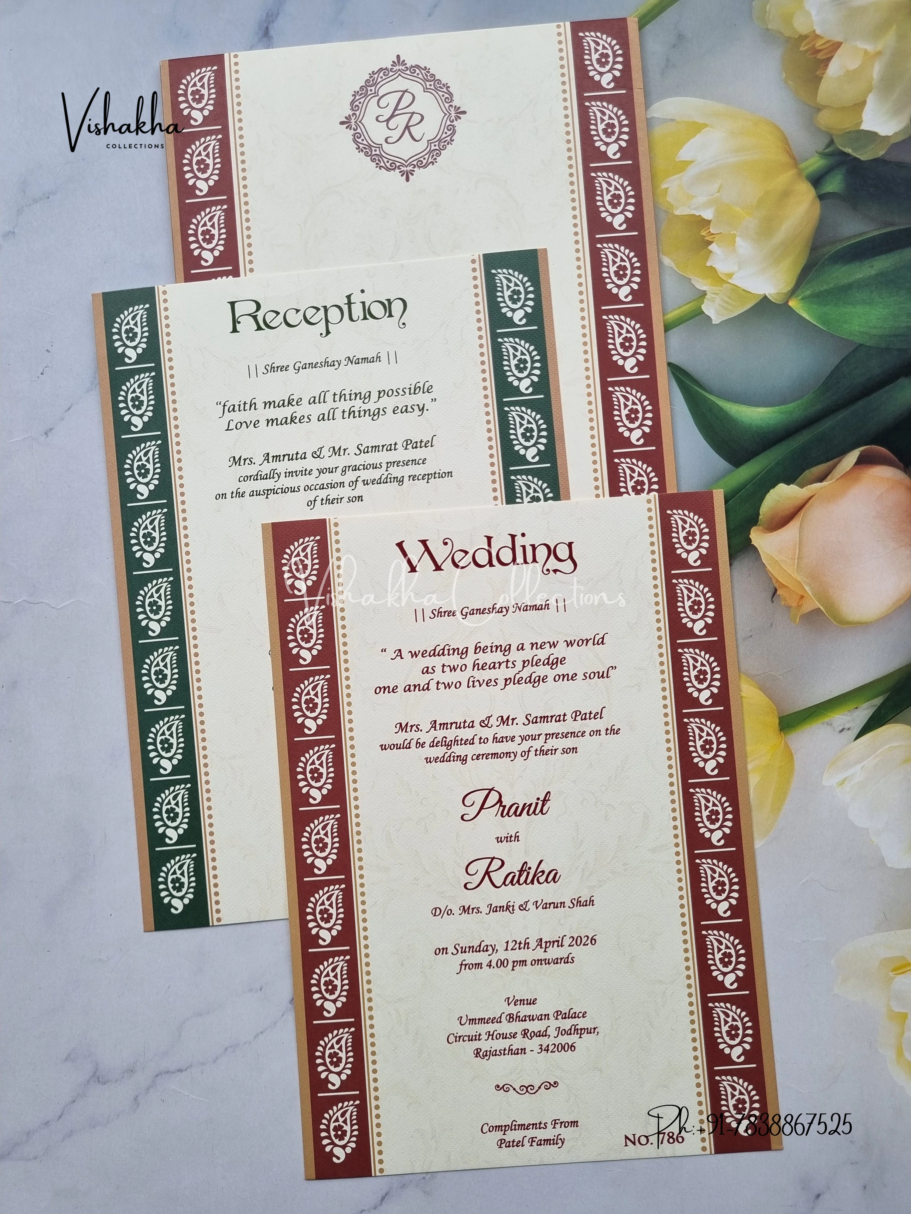 Hindu Muslim Christian Sikh Colored invitation Cards LN-786 - Image 3