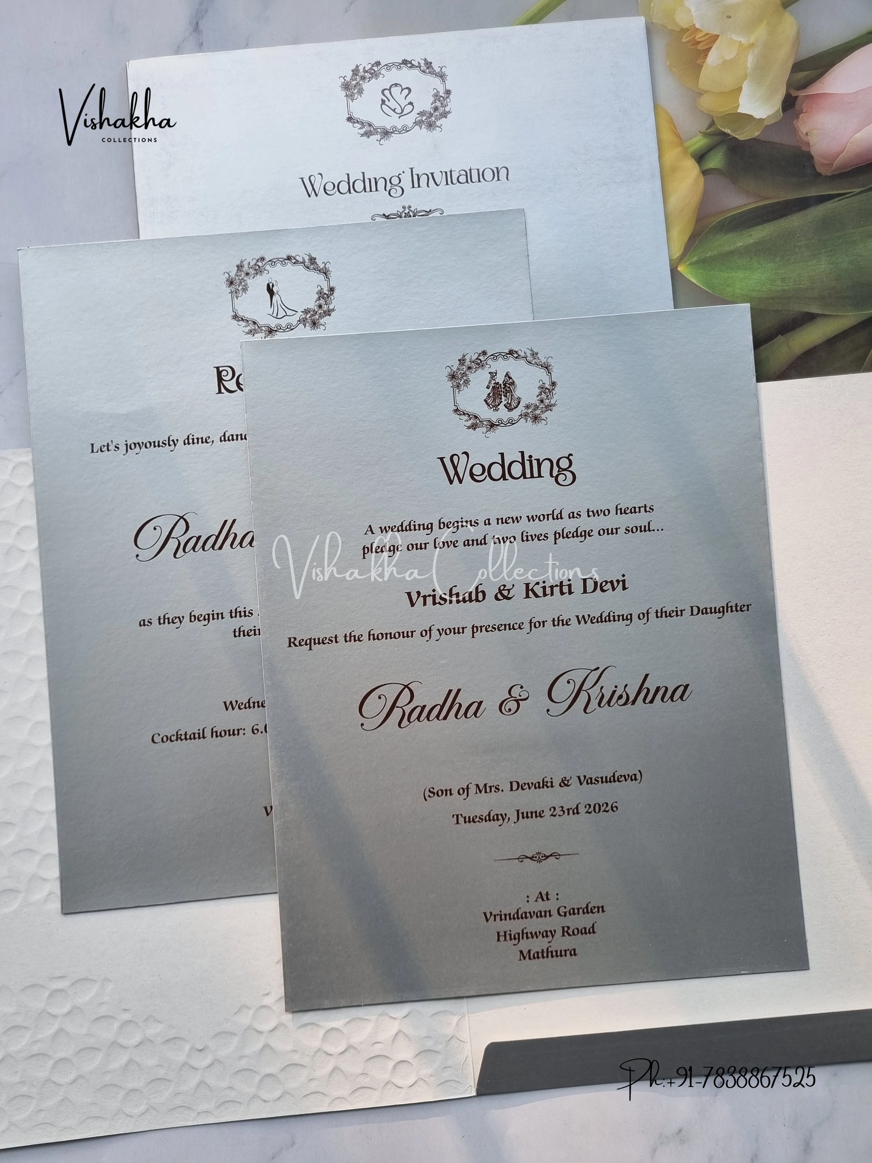 Hindu Muslim Christian Sikh Colored invitation Cards SN-45 - Image 3