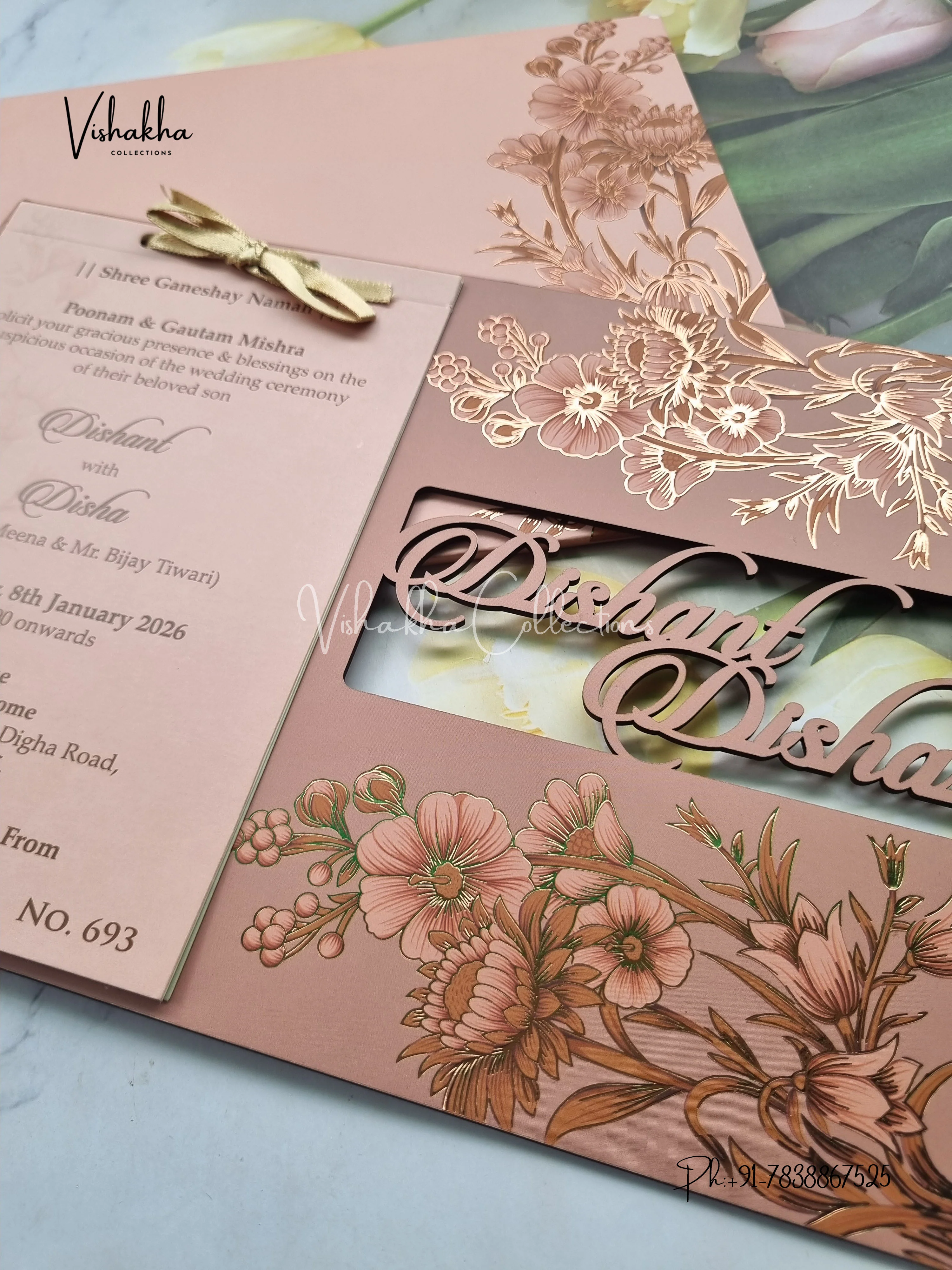 Hindu Muslim Christian Sikh MDF Board Laser Cut Named MDF Laser Cut Colored invitation Cards LN-693 - Image 2
