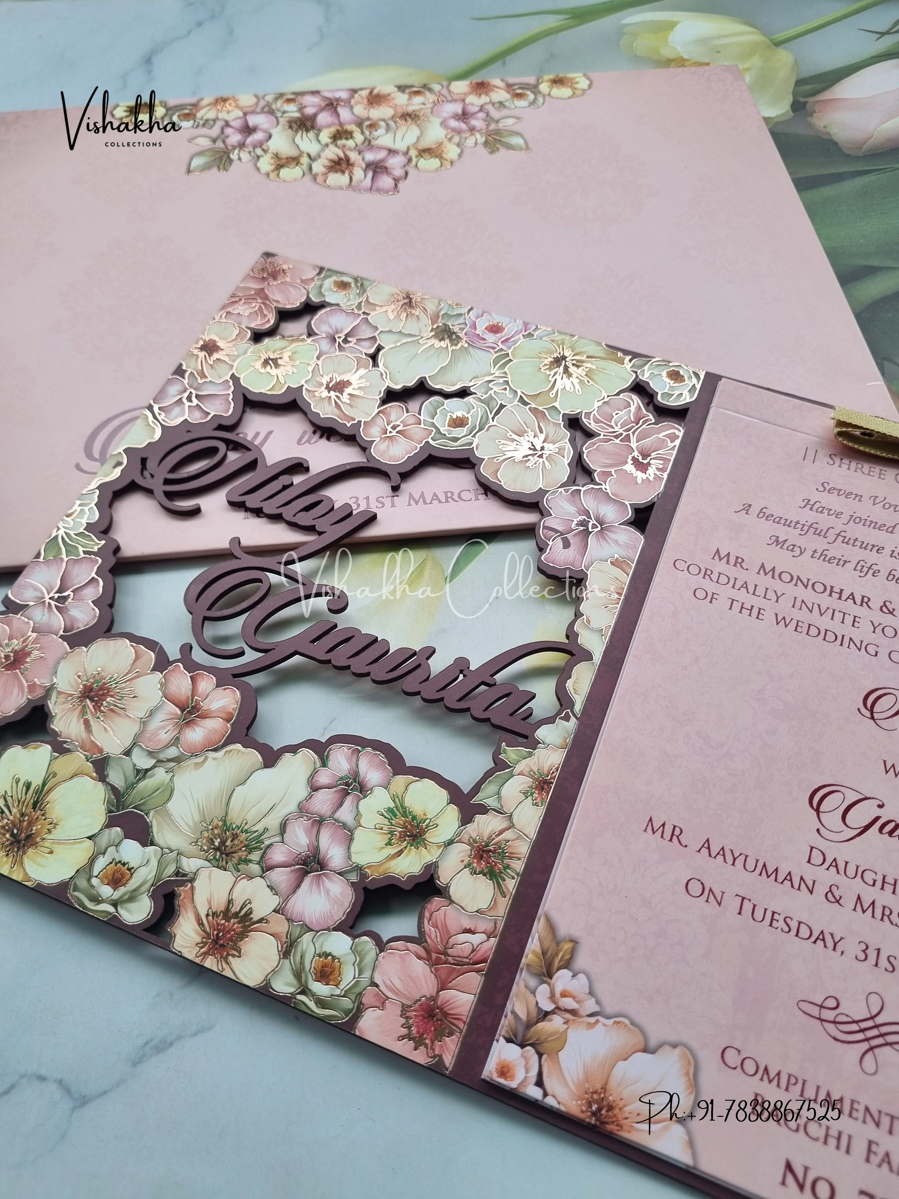Hindu Muslim Christian Sikh MDF Board Laser Cut Named MDF Laser Cut Colored invitation Cards LN-793 - Image 2