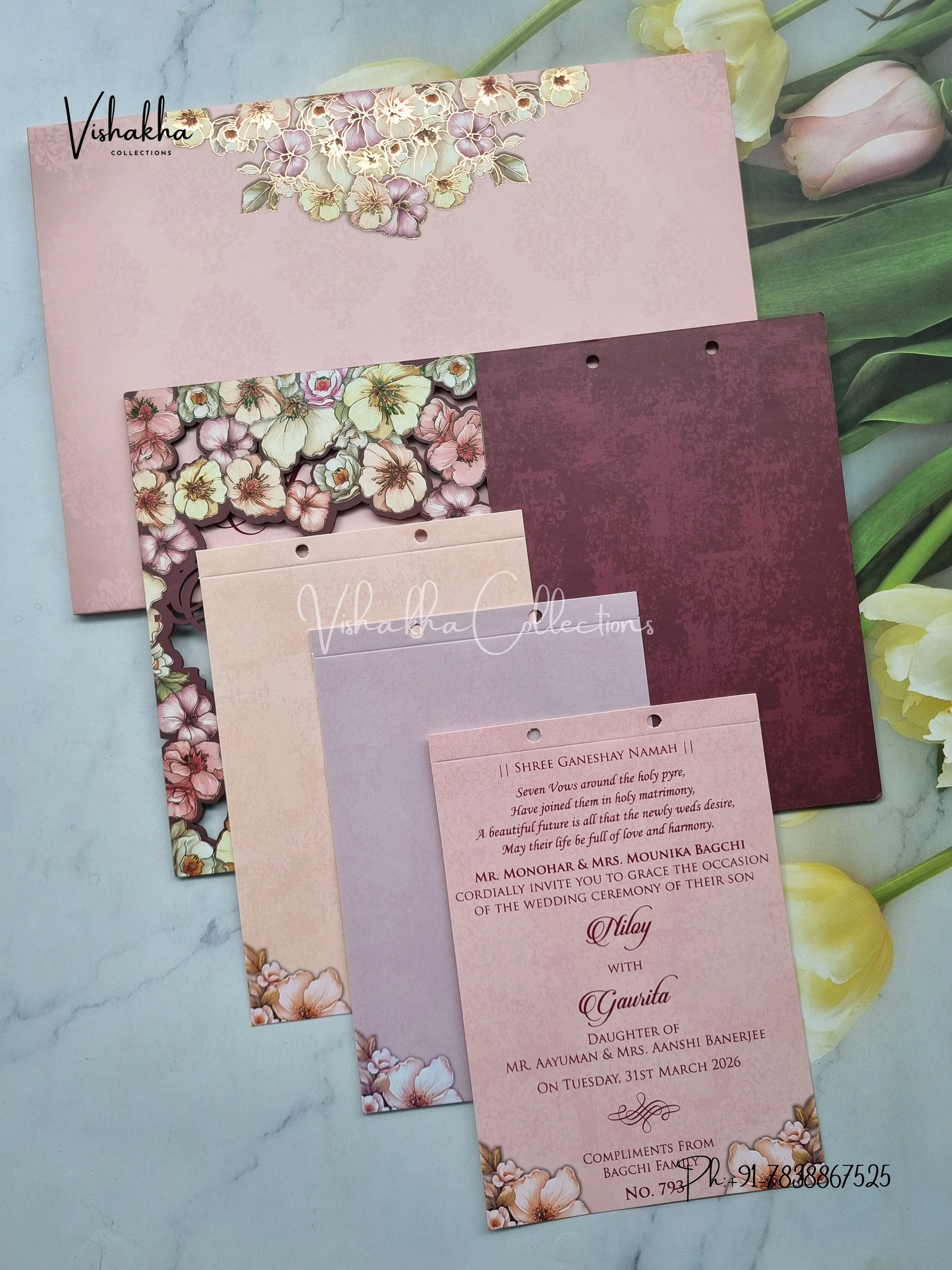 Hindu Muslim Christian Sikh MDF Board Laser Cut Named MDF Laser Cut Colored invitation Cards LN-793 - Image 3