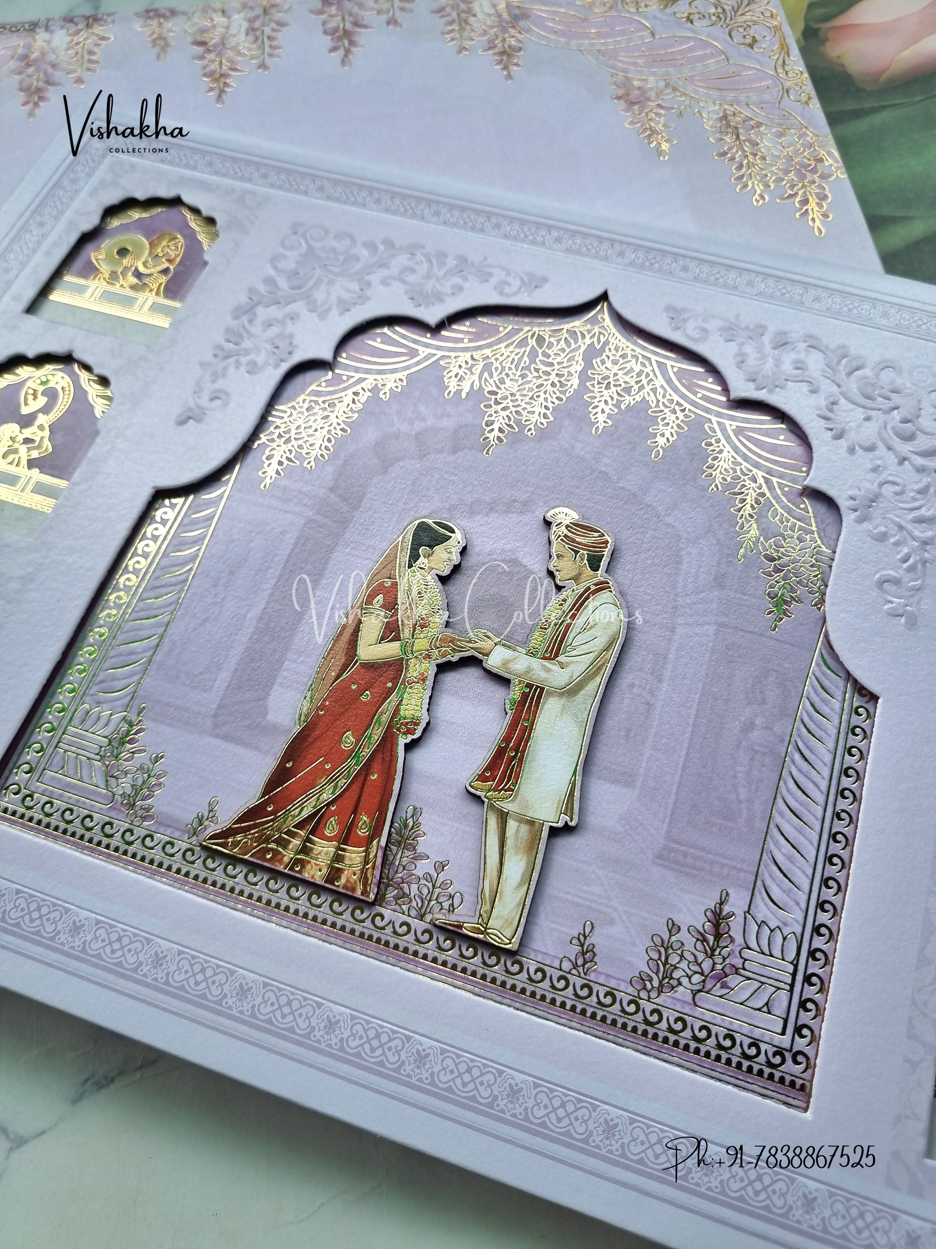 Hindu Muslim Christian Sikh Padded liliac Colored invitation Cards SK-3467 - Image 2
