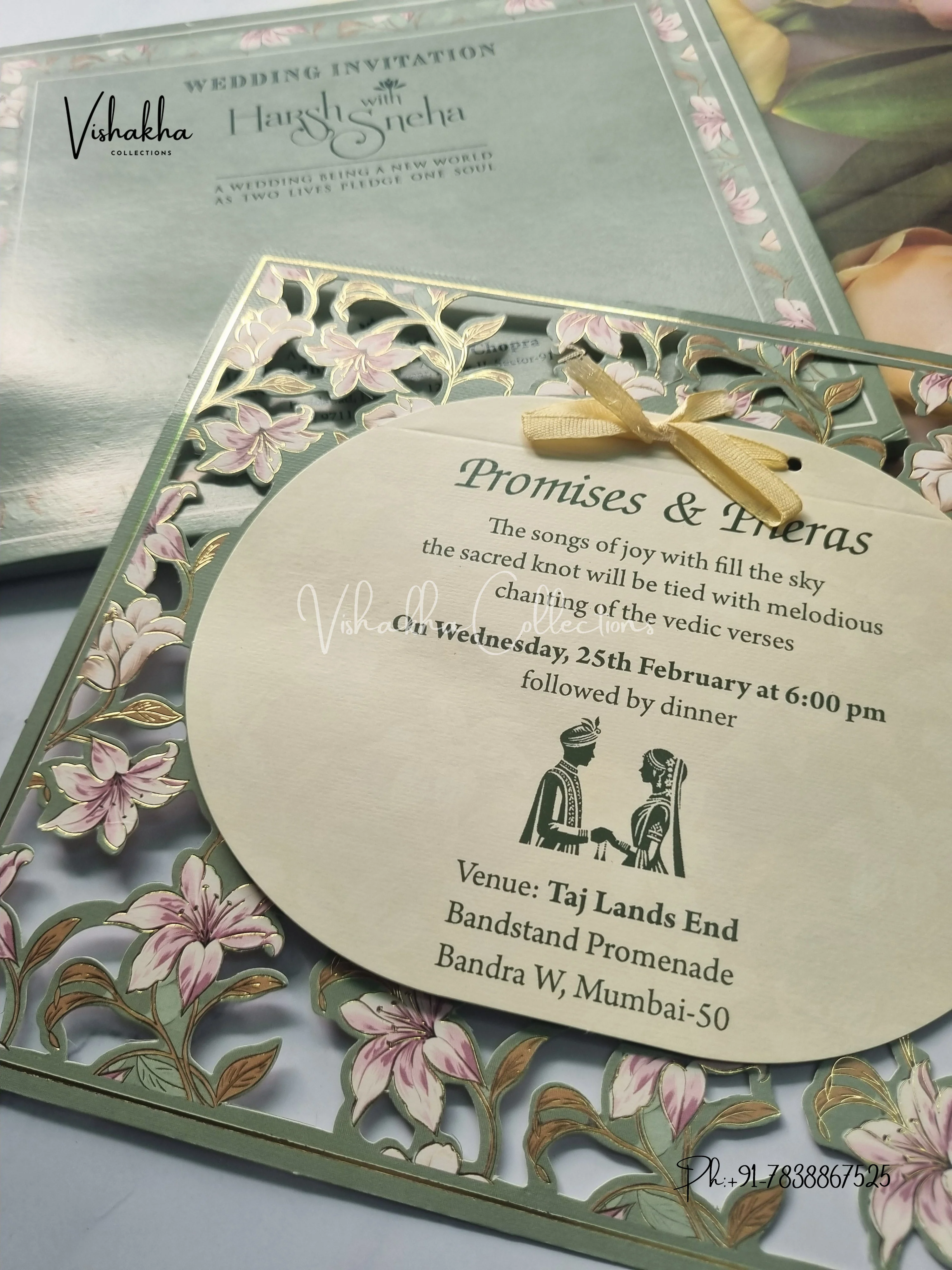 Paper Laser Cut Semi Box Flower Hindu Muslim Christian Sikh Laser Cut invitation Cards EJ-5190 - Image 2