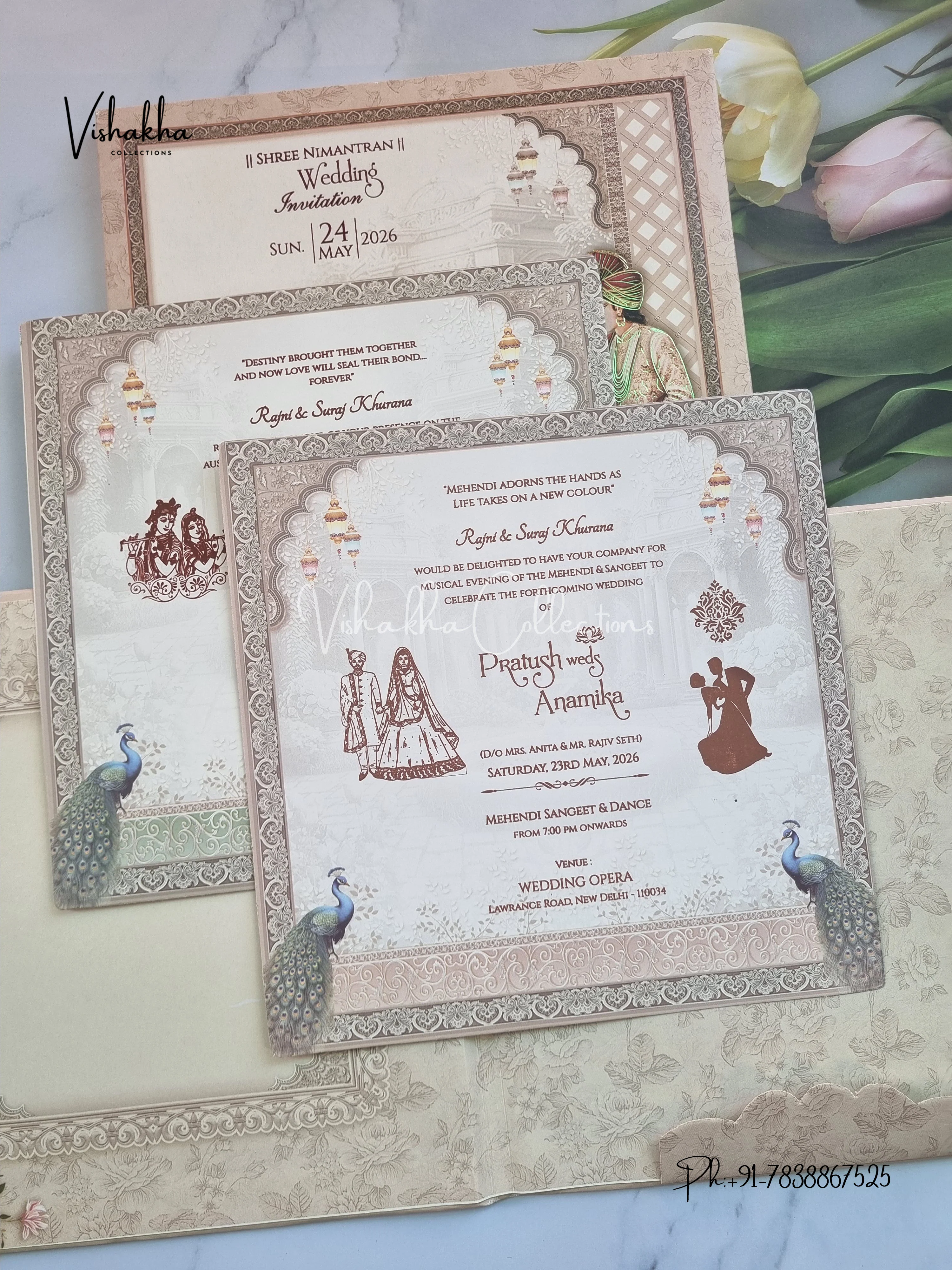 Peacock Dulah Dulhan Hindu Sikh Padded invitation Cards CR-7086 - Image 3