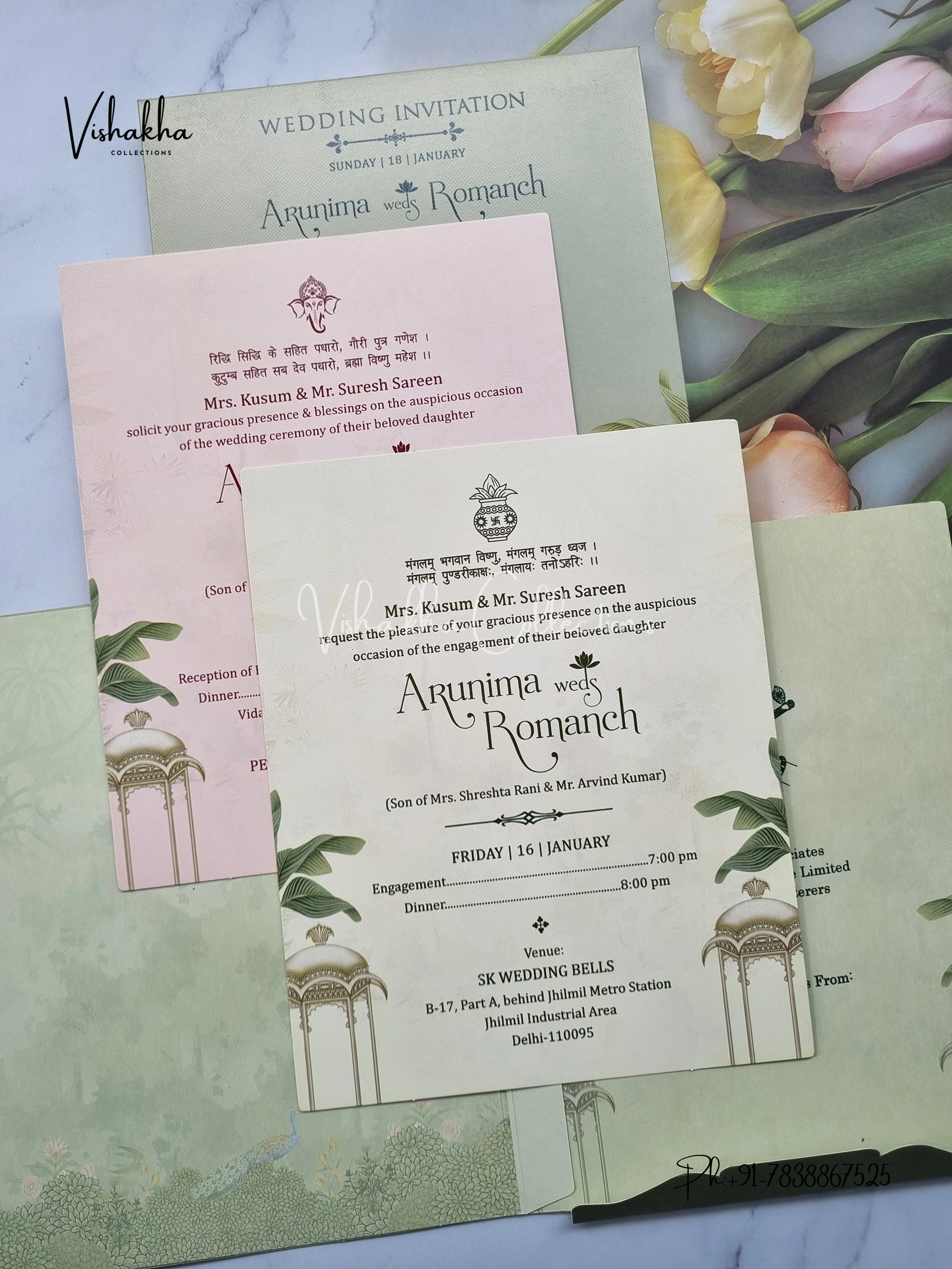 Peacock Flower Hindu Sikh invitation Cards EJ-5149 - Image 3