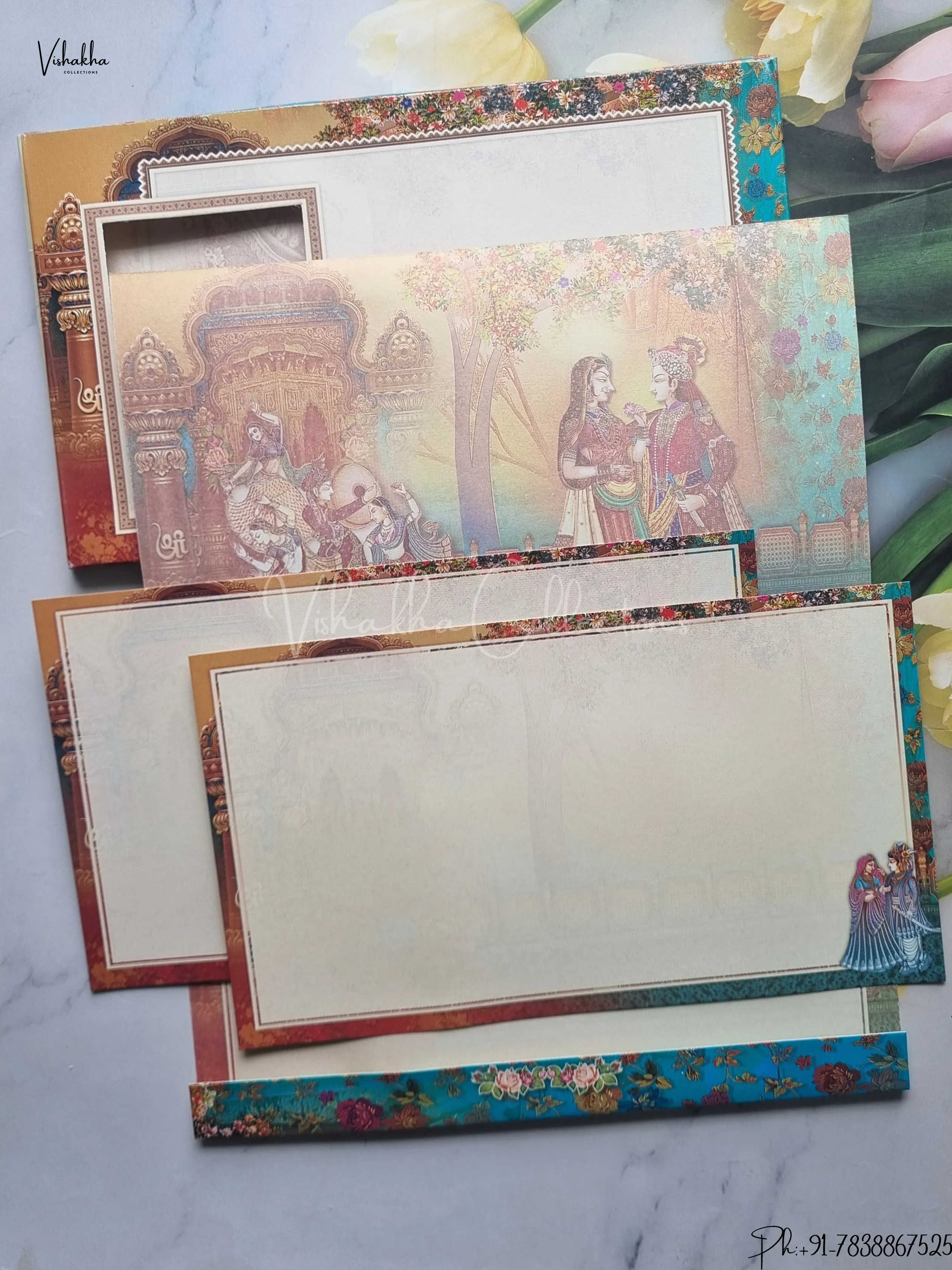 Radha Krishna Semi Box Ganesh Ji Hindu Multicolor Colored wedding invitation Cards GS-4826 - Image 2