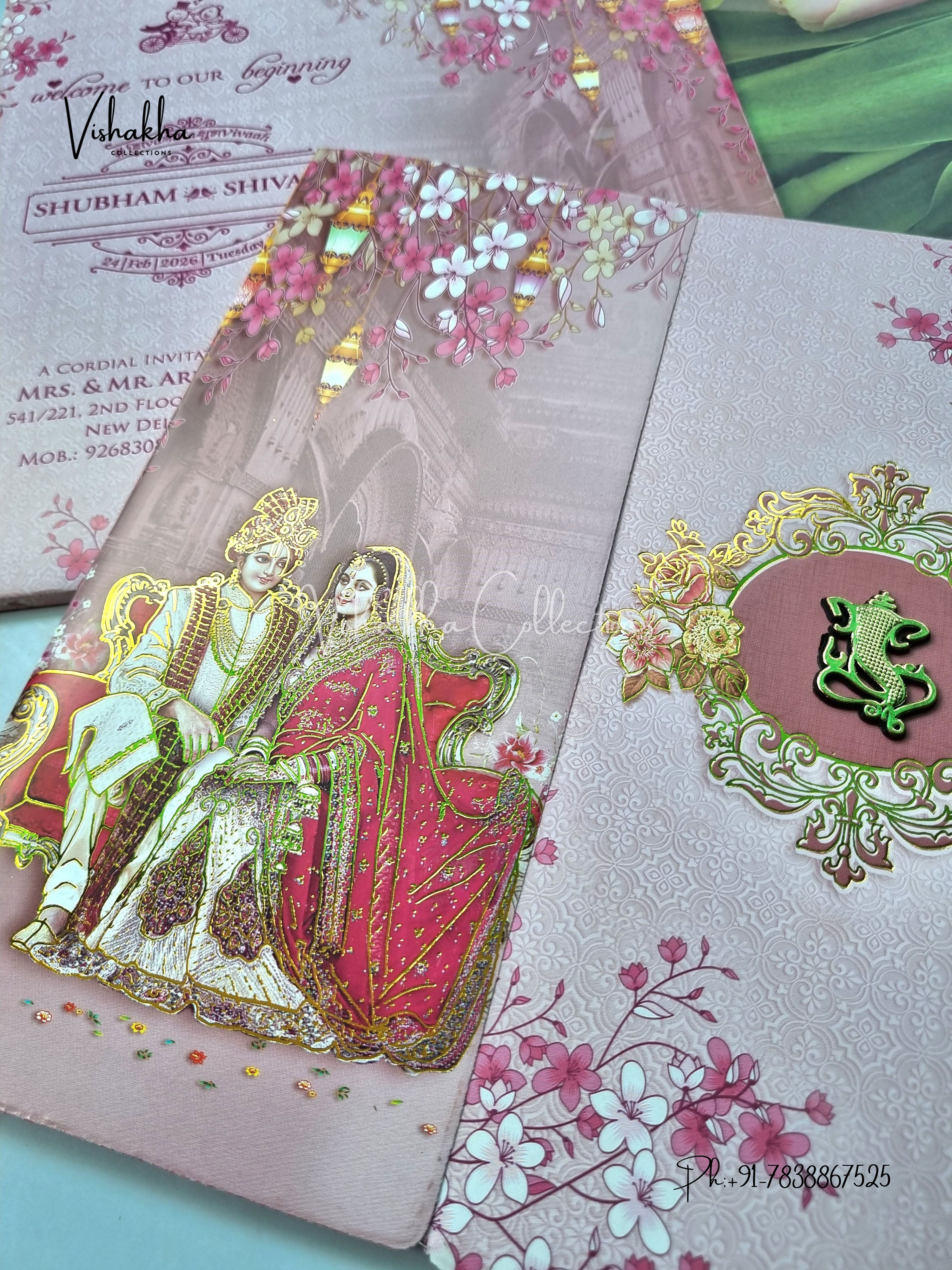 Semi Box Dulah Dulhan Double Door Hindu Sikh invitation Cards ATS-5268 - Image 2