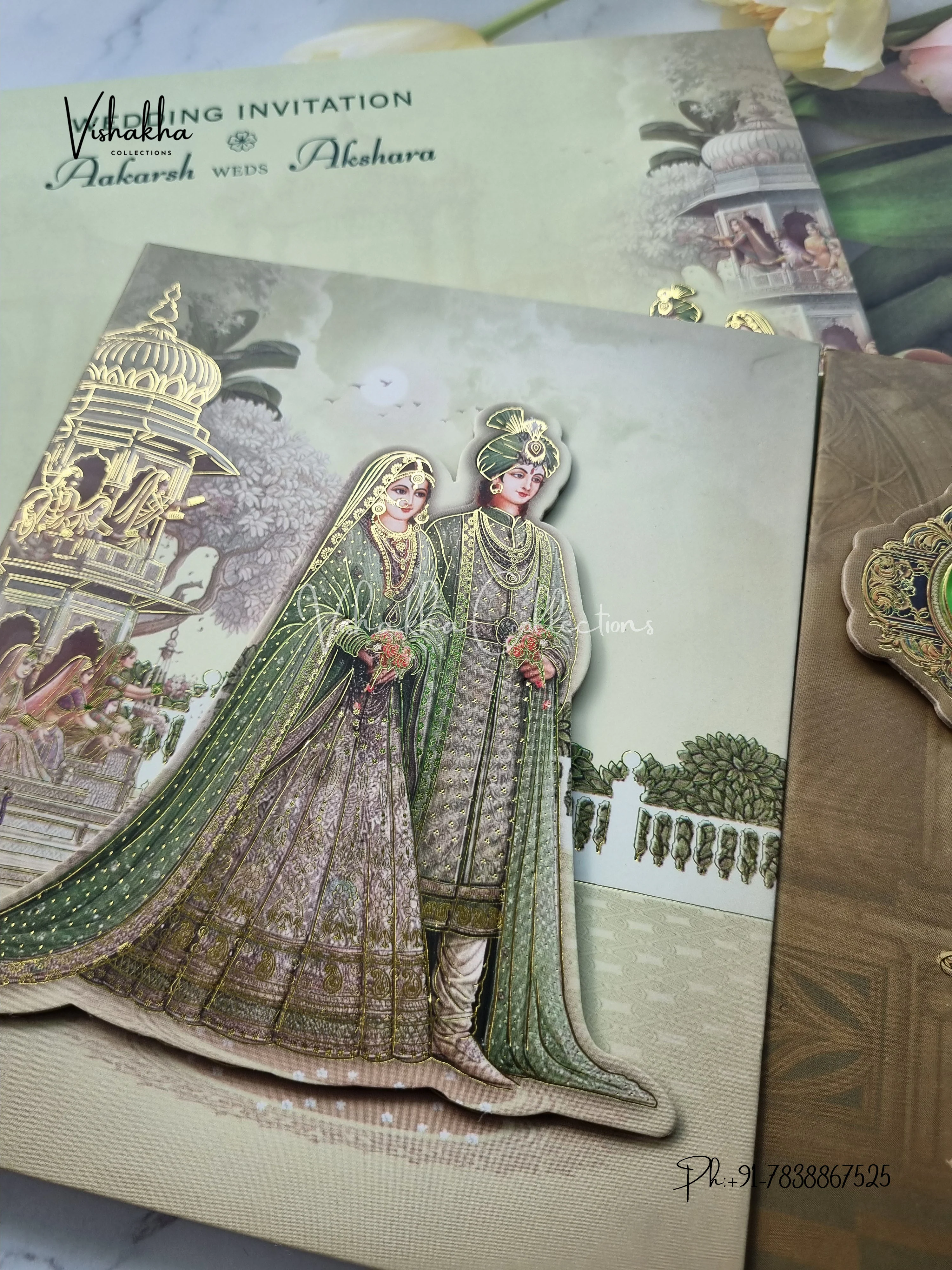 Semi Box Dulah Dulhan Double Door Hindu Sikh invitation Cards EJ-5050 - Image 2