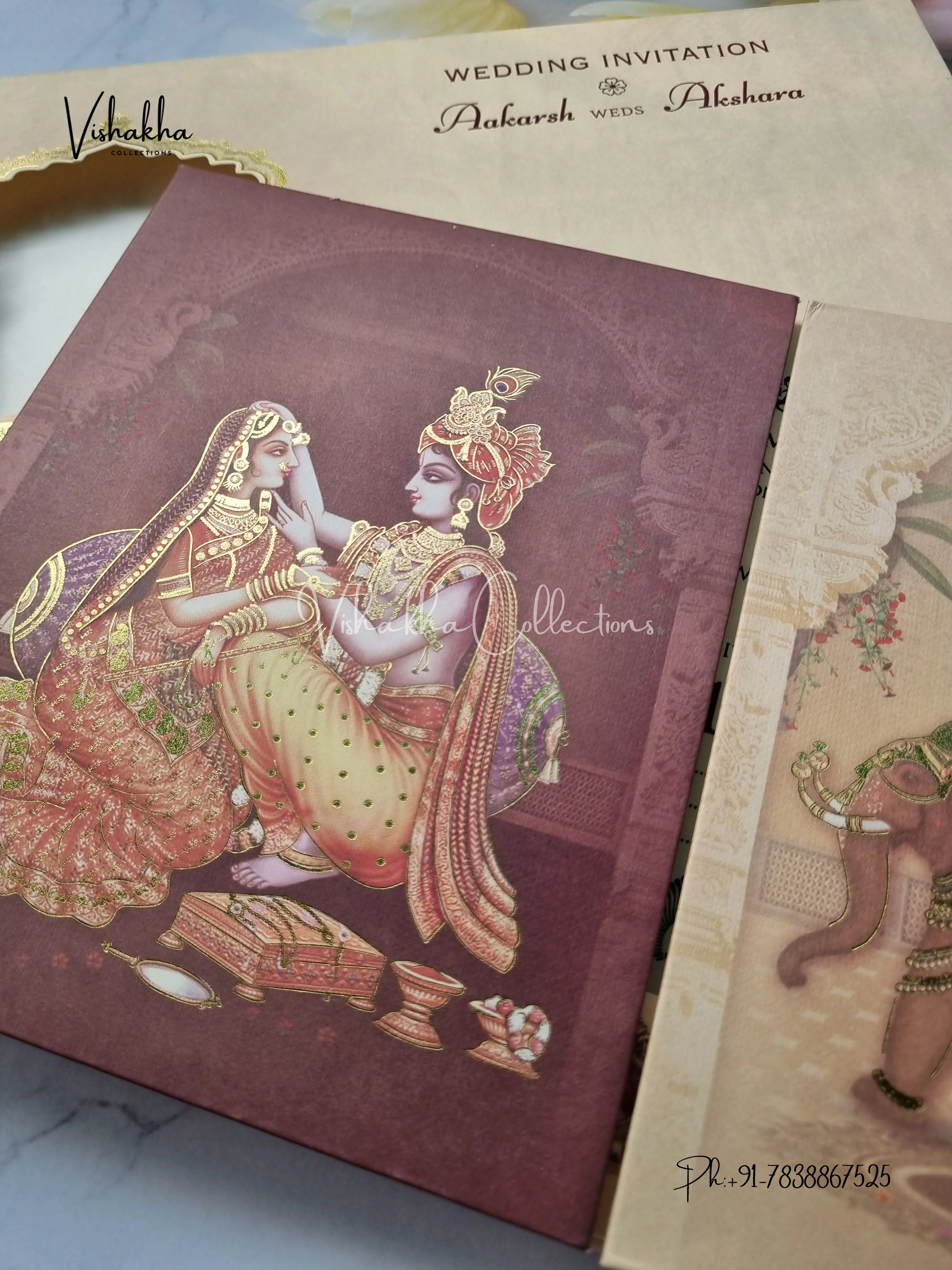 Semi Box Dulah Dulhan Double Door Hindu Sikh Padded invitation Cards EJ-5016 - Image 2
