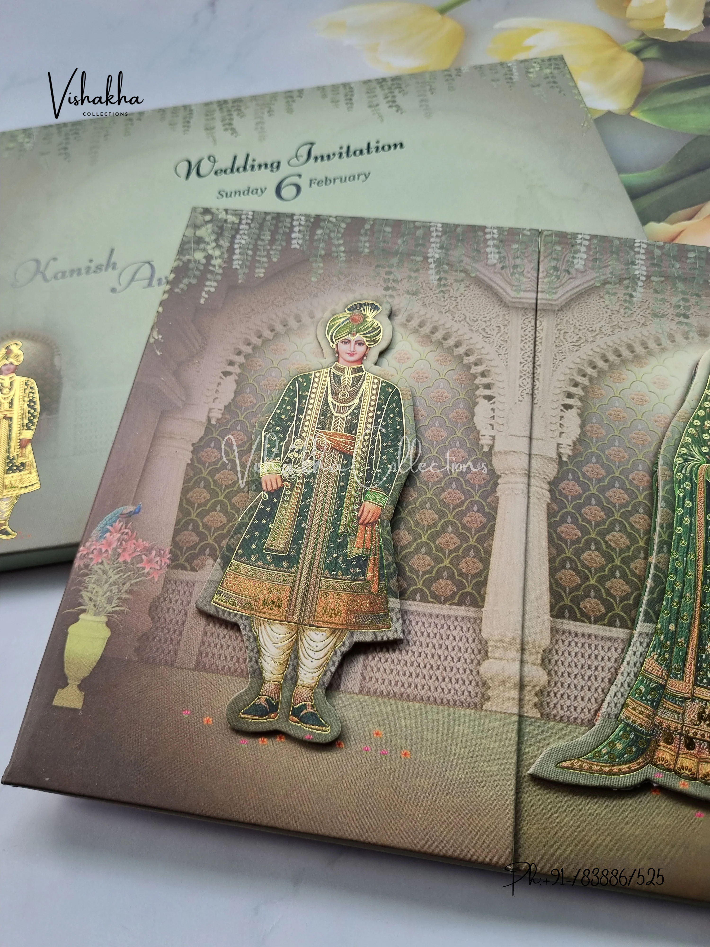 Semi Box Dulah Dulhan Double Door Hindu Sikh Padded invitation Cards EJ-5049 - Image 2