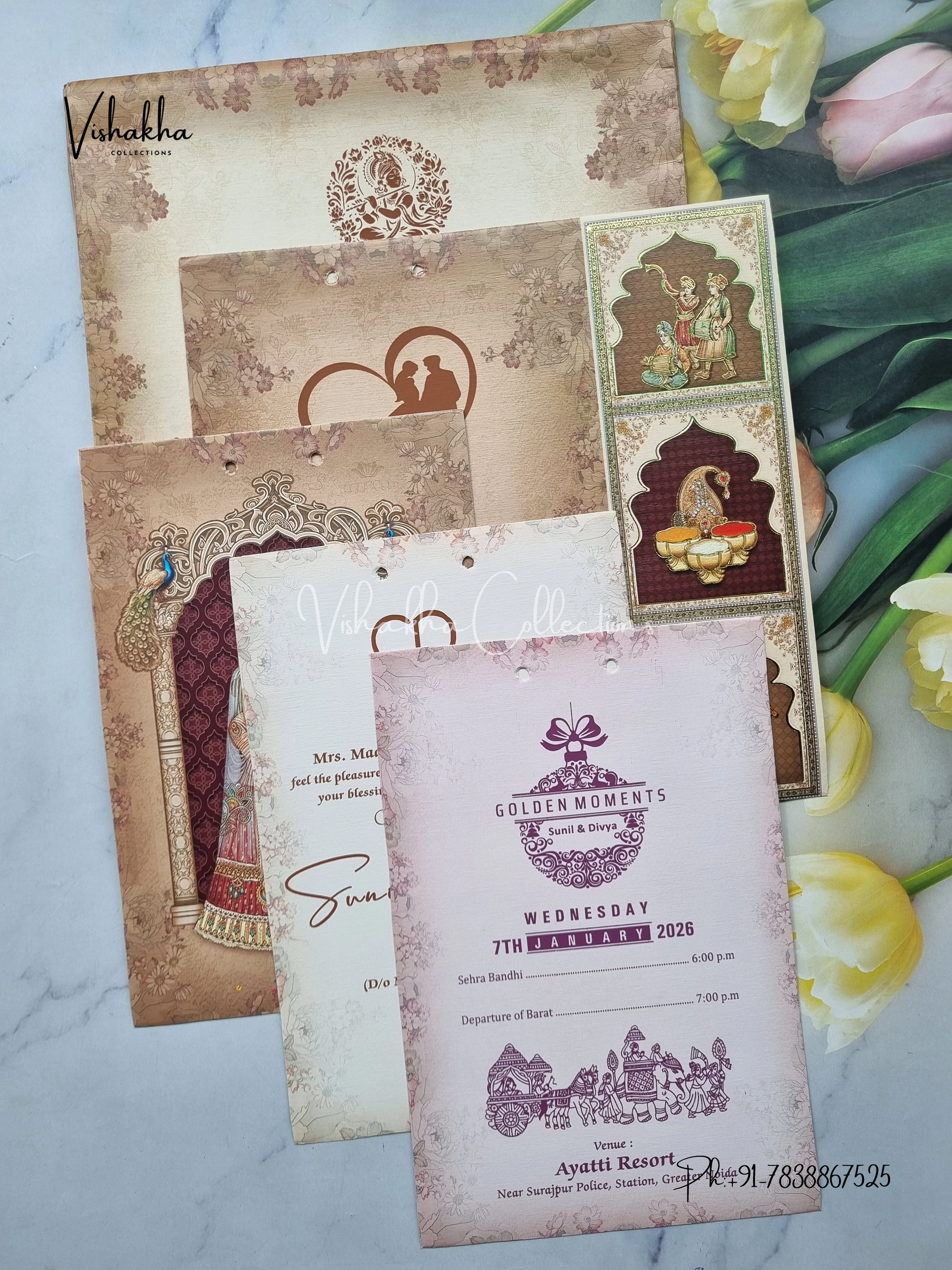 Semi Box Dulah Dulhan Hindu Brown Colored invitation Cards NA-1125-18 - Image 3