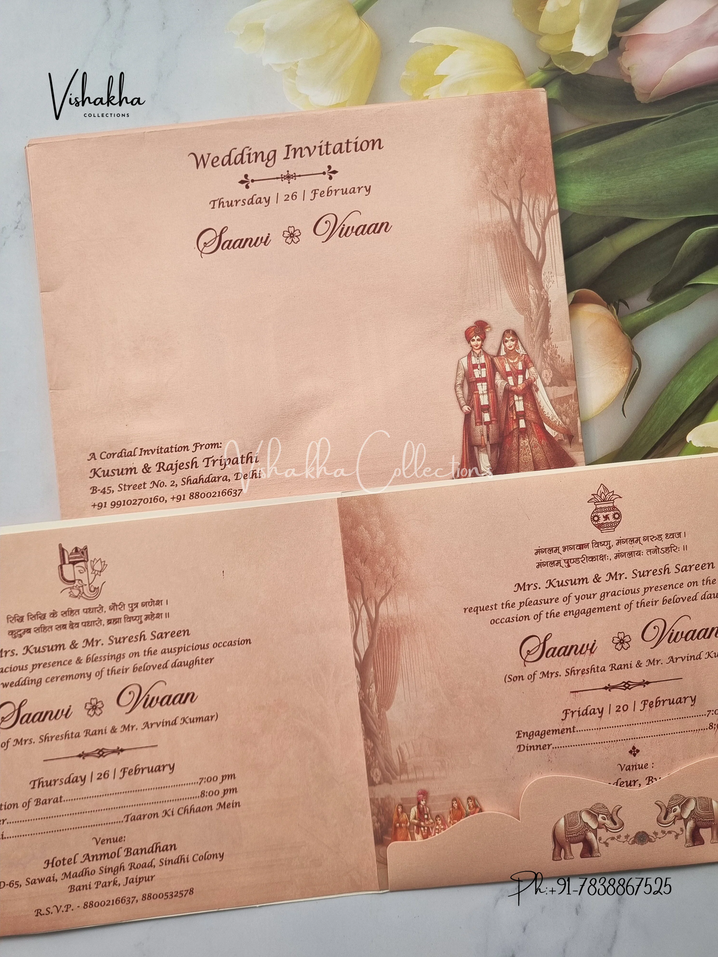 Semi Box Dulah Dulhan Hindu Sikh invitation Cards EJ-5138 - Image 3