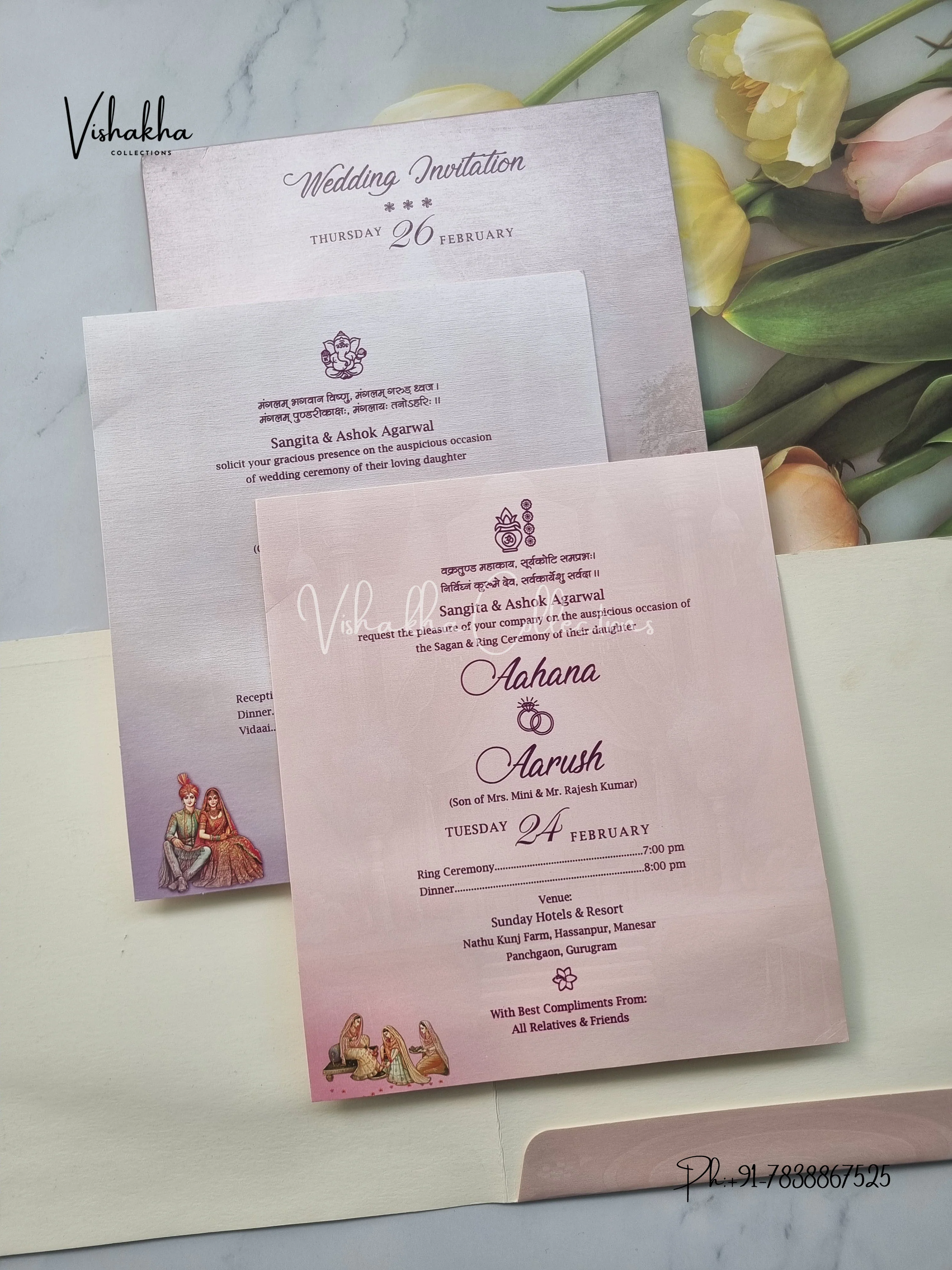 Semi Box Dulah Dulhan Hindu Sikh invitation Cards EJ-5302 - Image 3