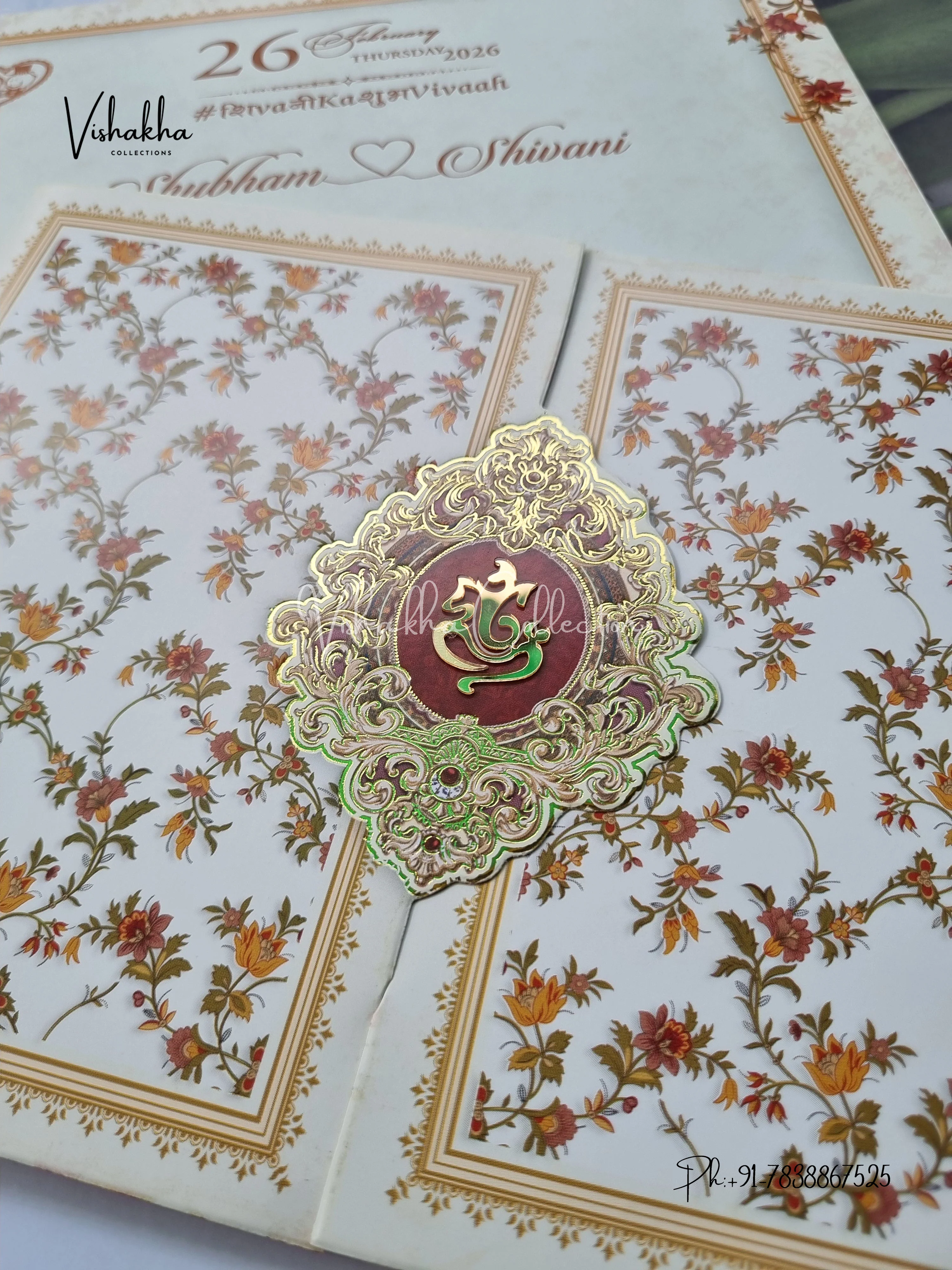 Semi Box Flower Double Door Hindu Muslim Christian Sikh invitation Cards ATS-5271 - Image 2