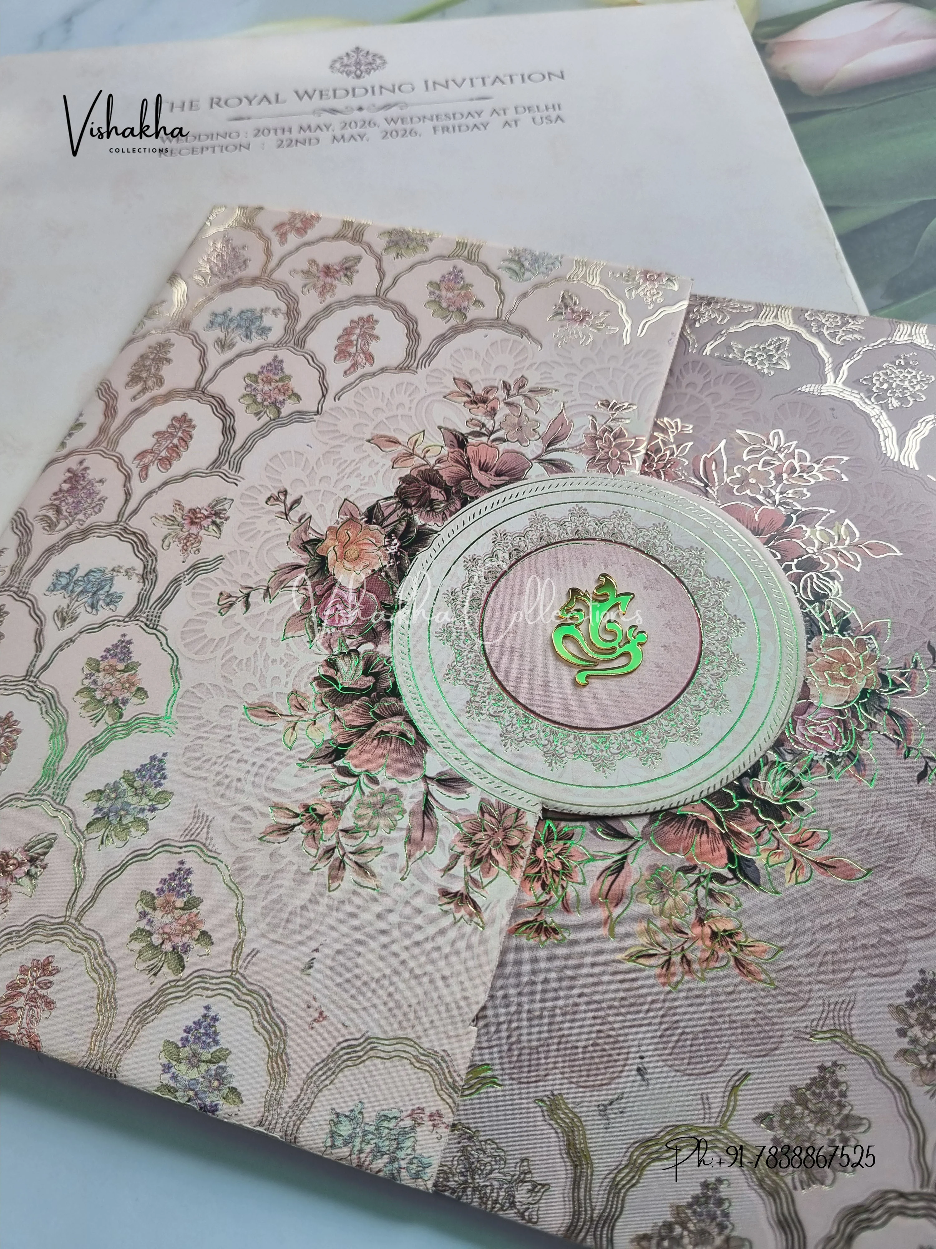 Semi Box Flower Double Door Hindu Muslim Christian Sikh invitation Cards CR-1038 - Image 2