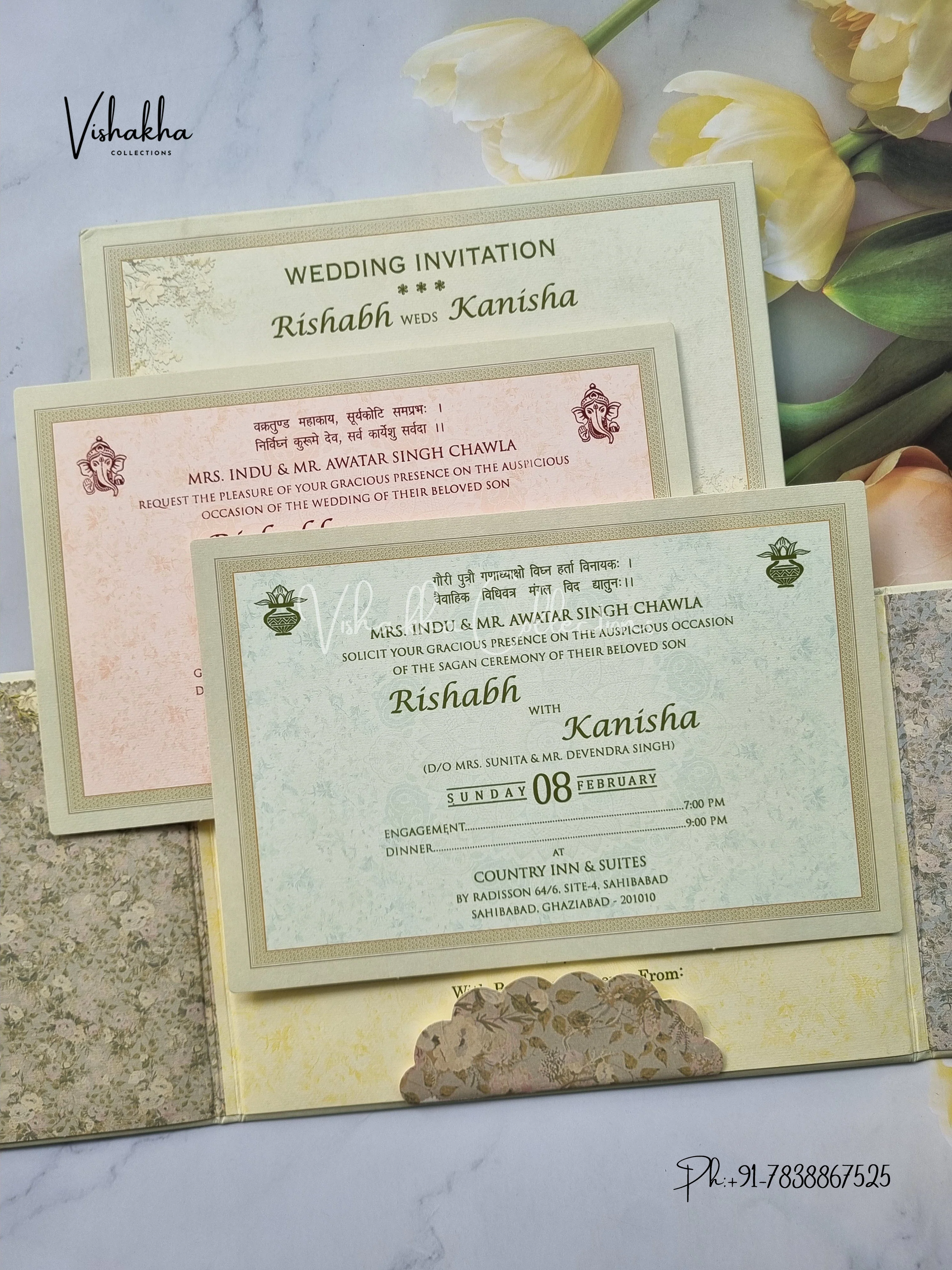Semi Box Flower Double Door Hindu Muslim Christian Sikh Padded invitation Cards EJ-5044 - Image 3