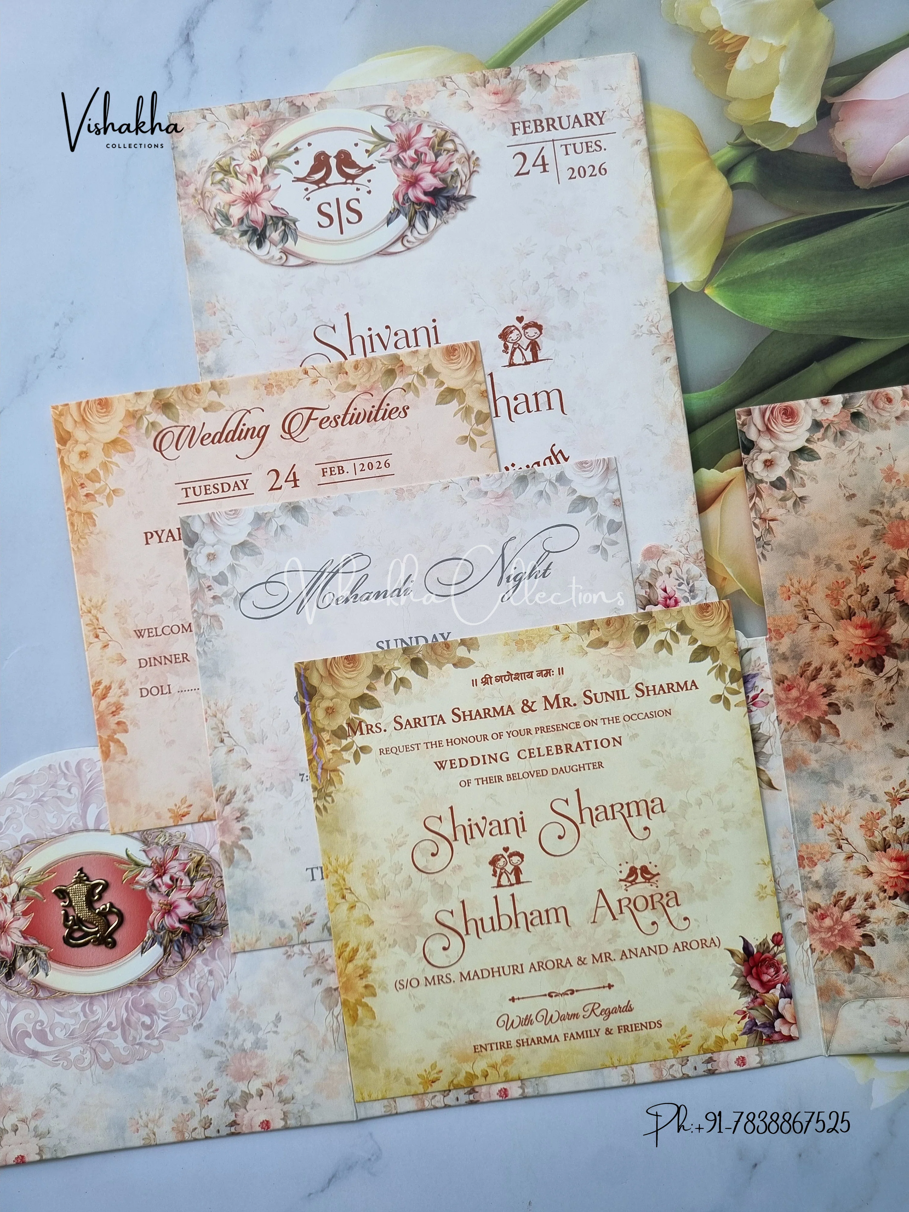 Semi Box Flower Hindu Muslim Christian Sikh invitation Cards ATS-5207 - Image 3