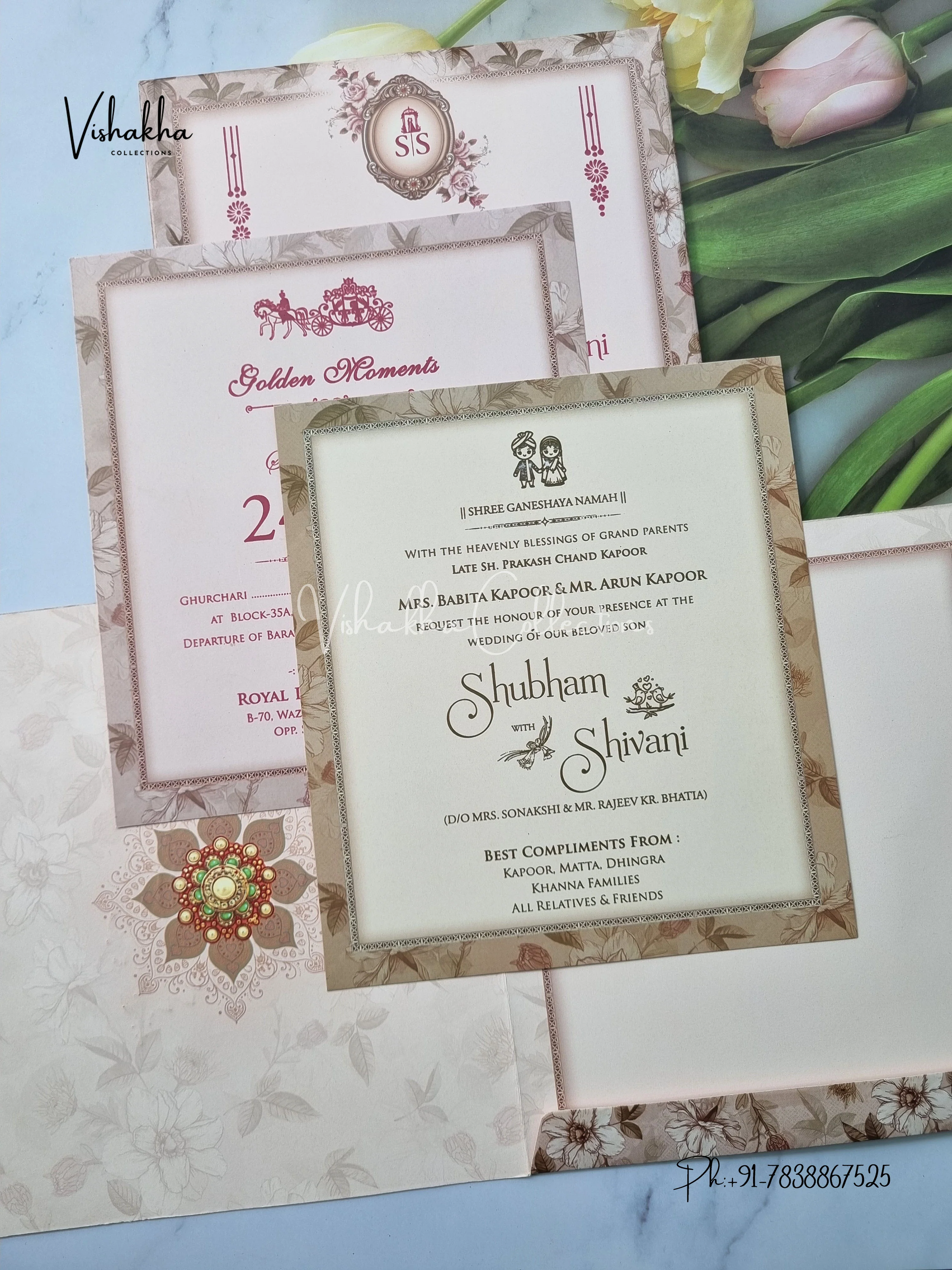 Semi Box Flower Hindu Muslim Christian Sikh invitation Cards ATS-5217 - Image 3