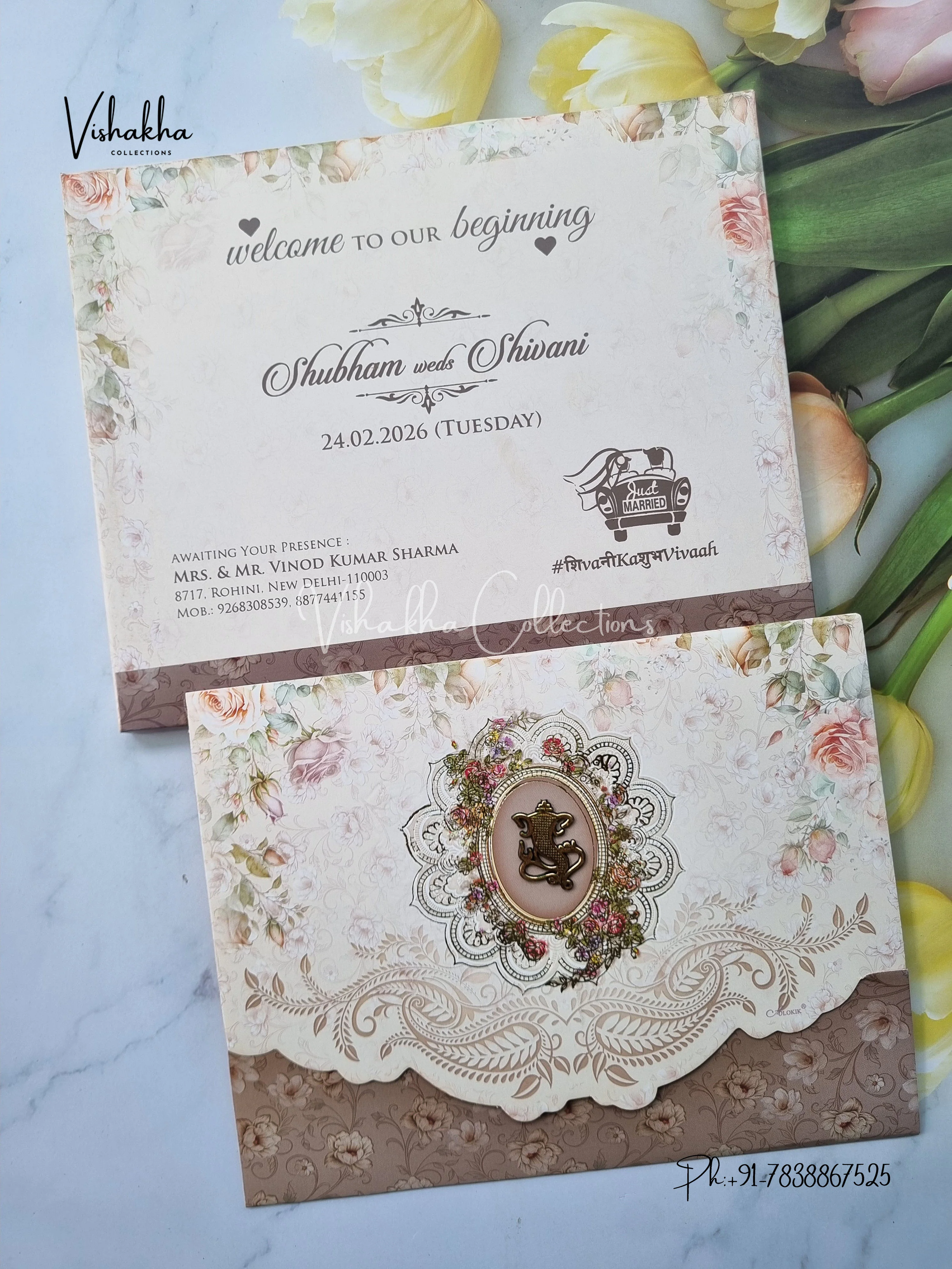 Semi Box Flower Hindu Muslim Christian Sikh invitation Cards ATS-5225