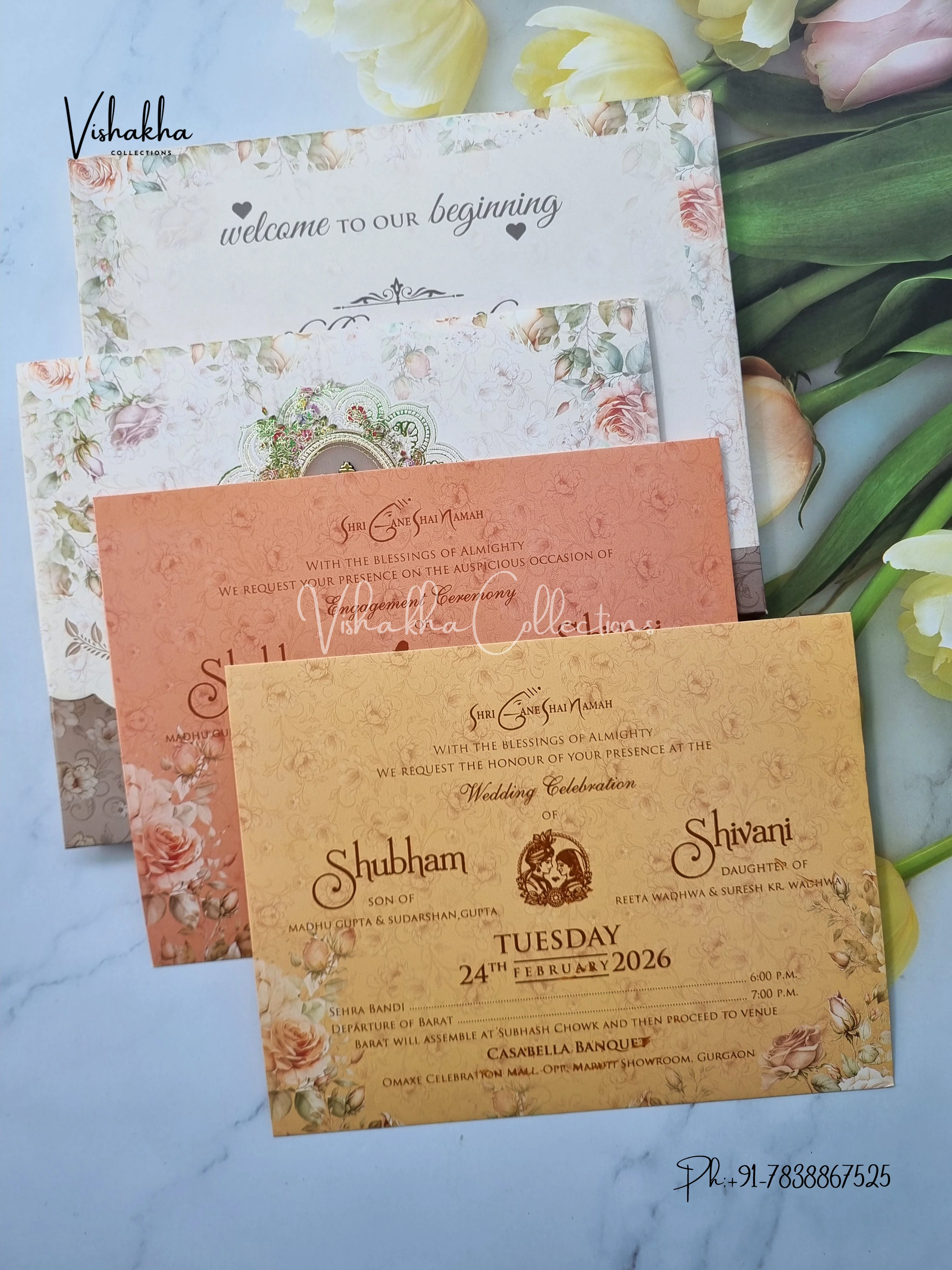 Semi Box Flower Hindu Muslim Christian Sikh invitation Cards ATS-5225 - Image 3