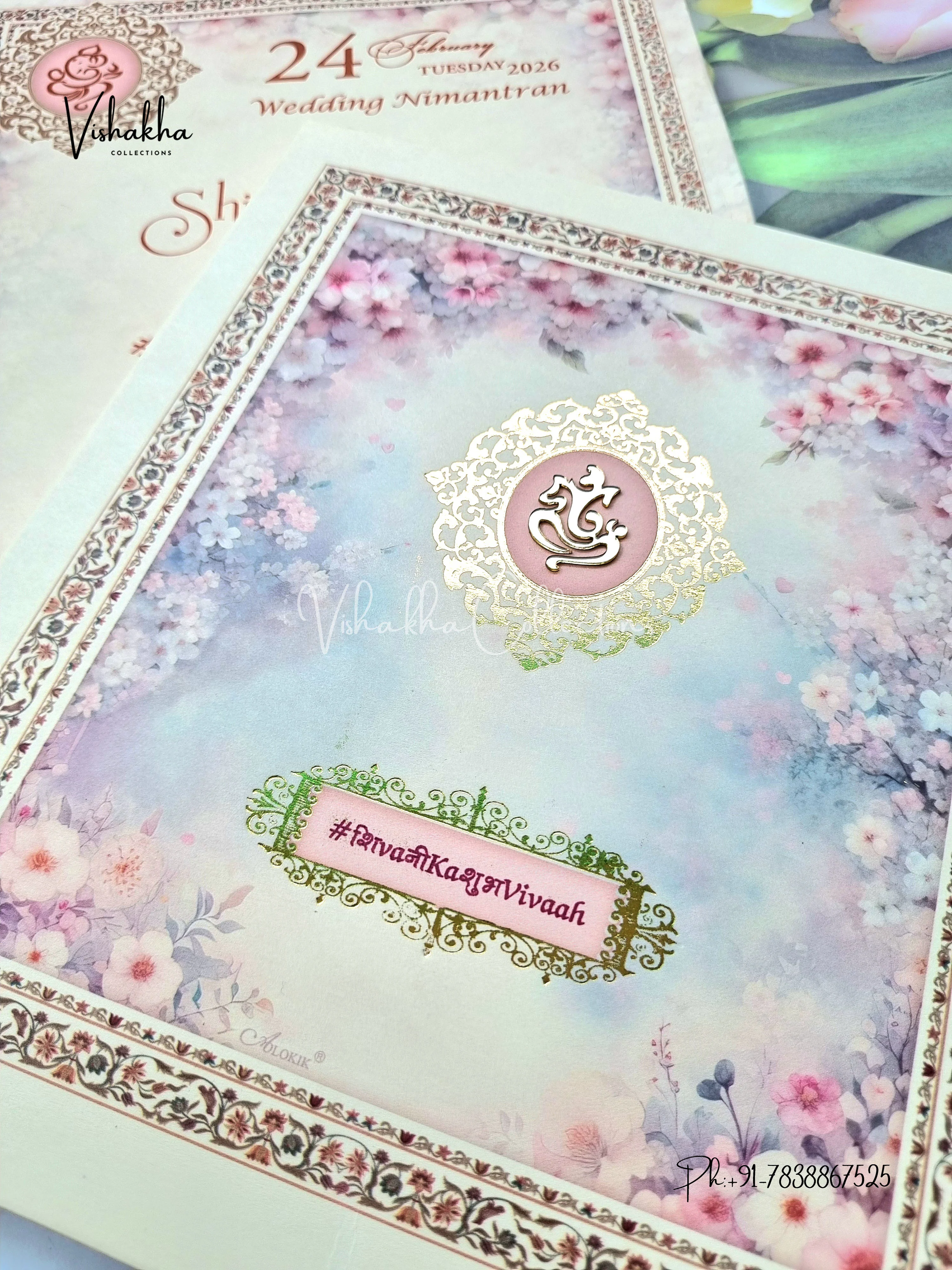 Semi Box Flower Hindu Muslim Christian Sikh invitation Cards ATS-5249 - Image 2
