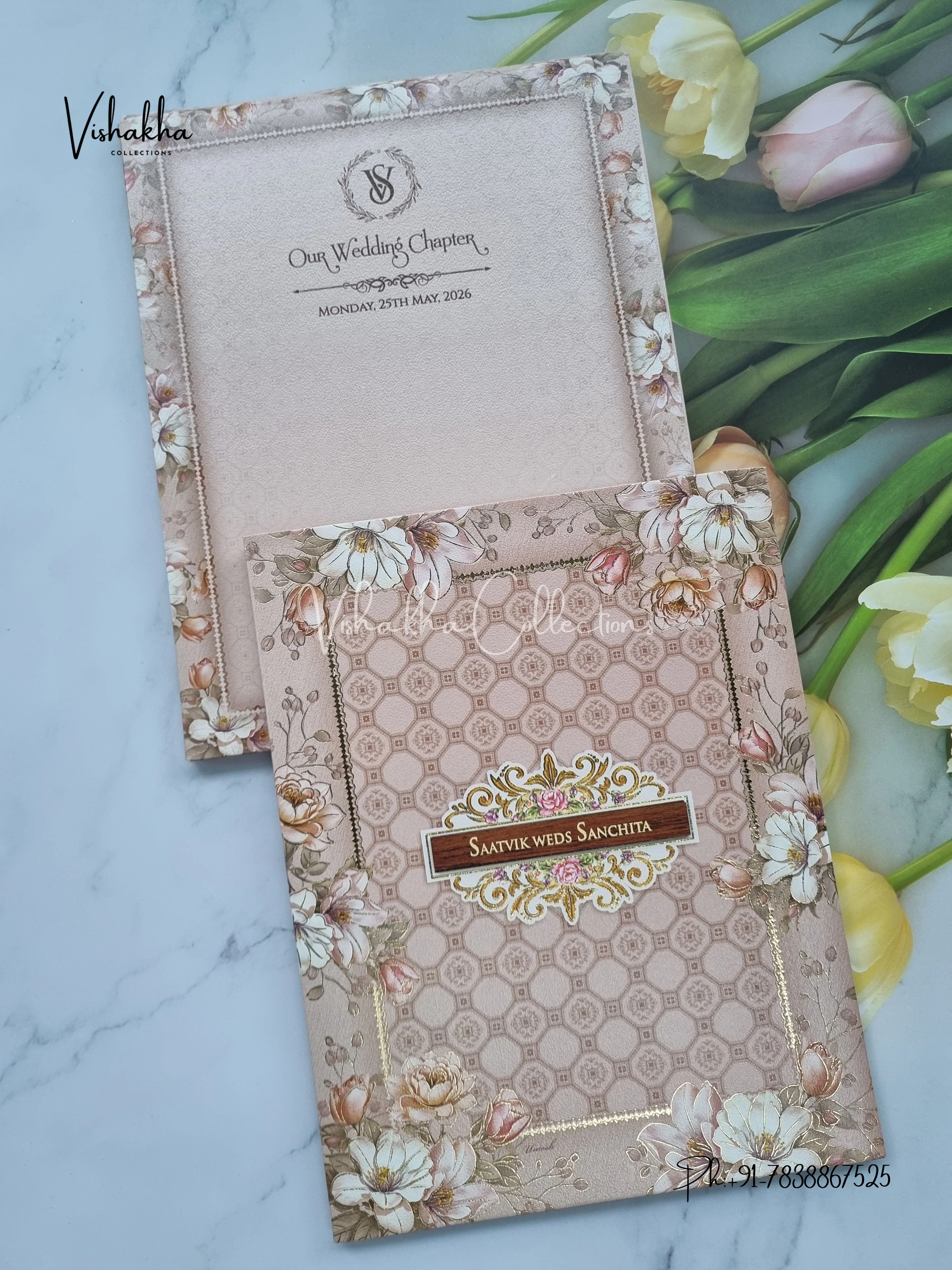 Semi Box Flower Hindu Muslim Christian Sikh invitation Cards CR-8056