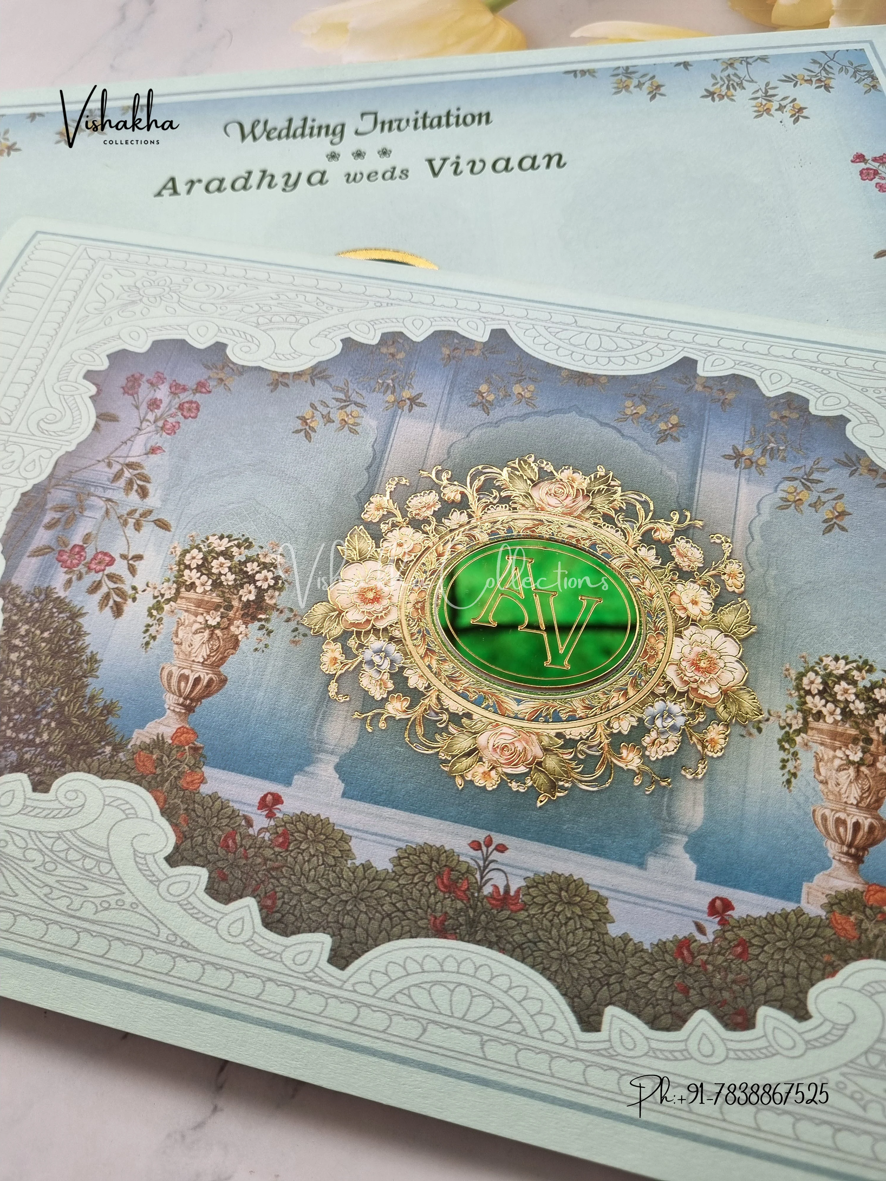 Semi Box Flower Hindu Muslim Christian Sikh invitation Cards EJ-5115 - Image 2