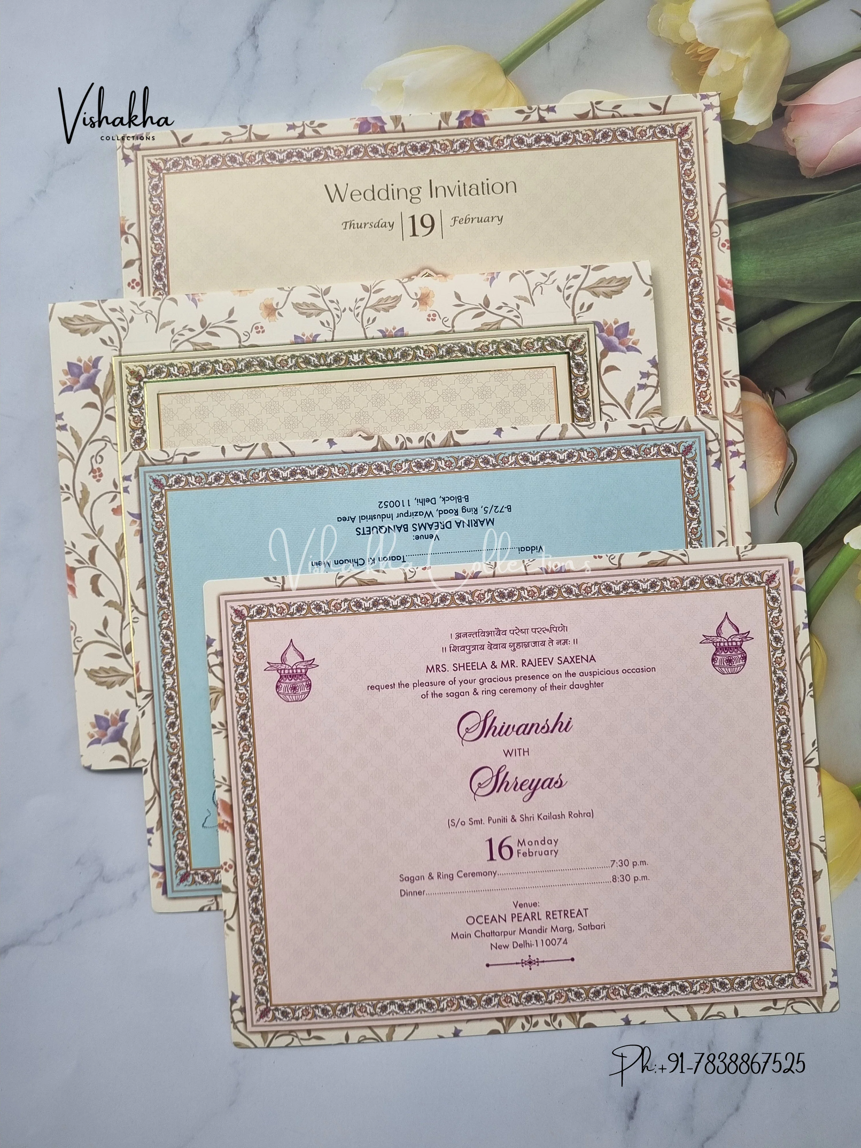 Semi Box Flower Hindu Muslim Christian Sikh invitation Cards EJ-5118 - Image 3