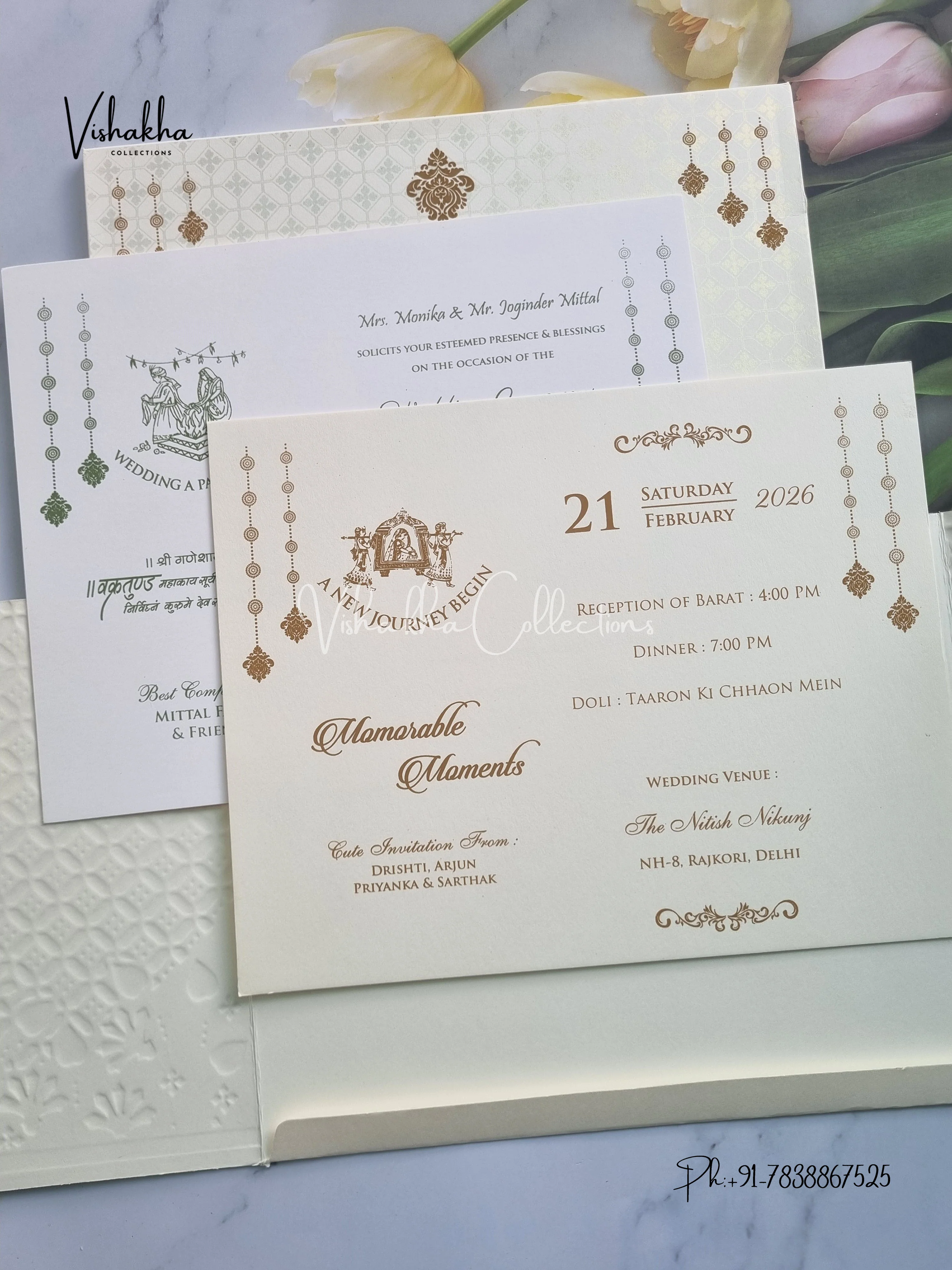 Semi Box Ganesh Ji Double Door Hindu Sikh invitation Cards CR-704G - Image 3