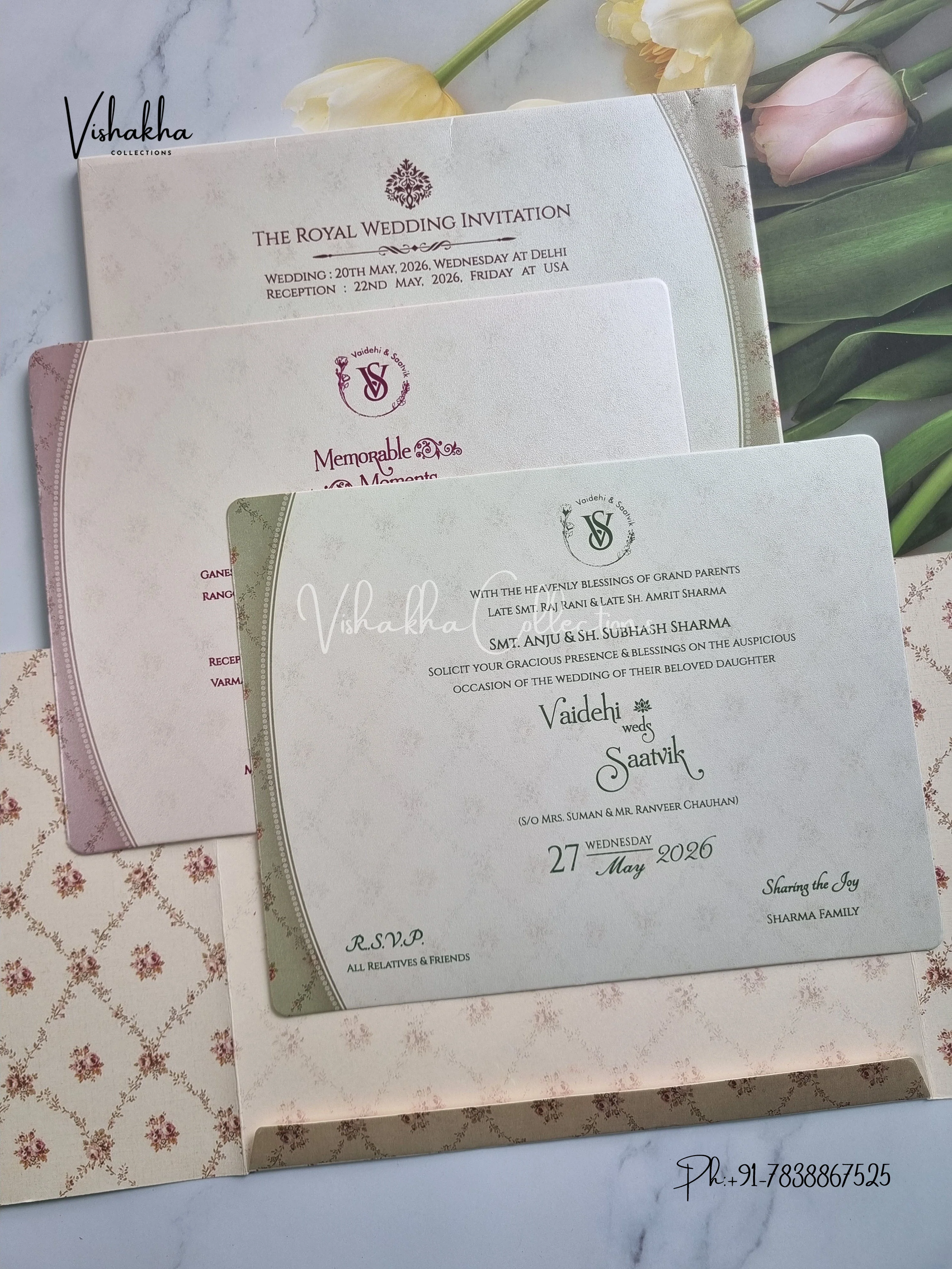 Semi Box Ganesh Ji Double Door Hindu Sikh invitation Cards CR-8030 - Image 3