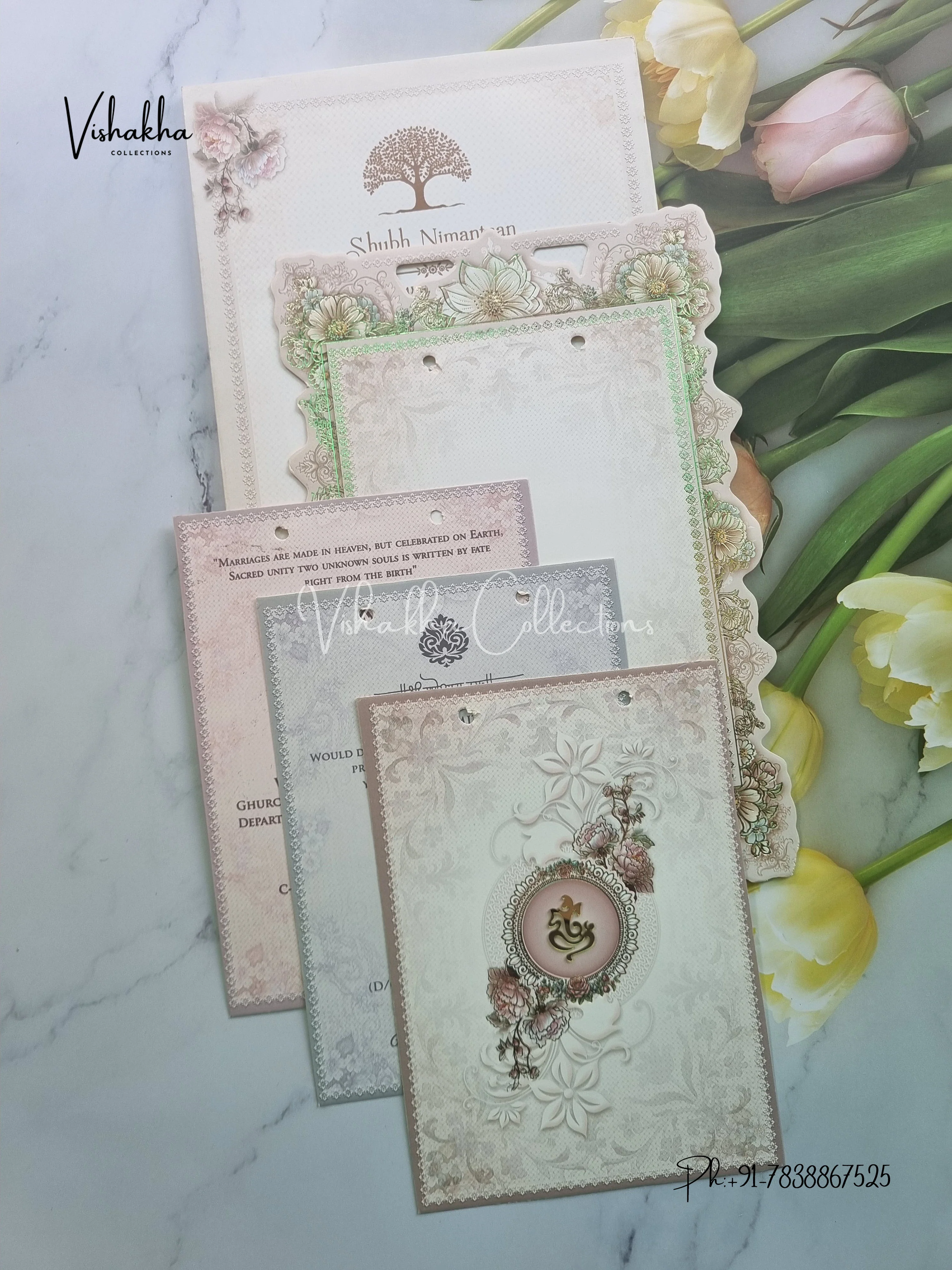 Semi Box Ganesh Ji Flower Hindu Sikh invitation Cards CR-8042 - Image 3