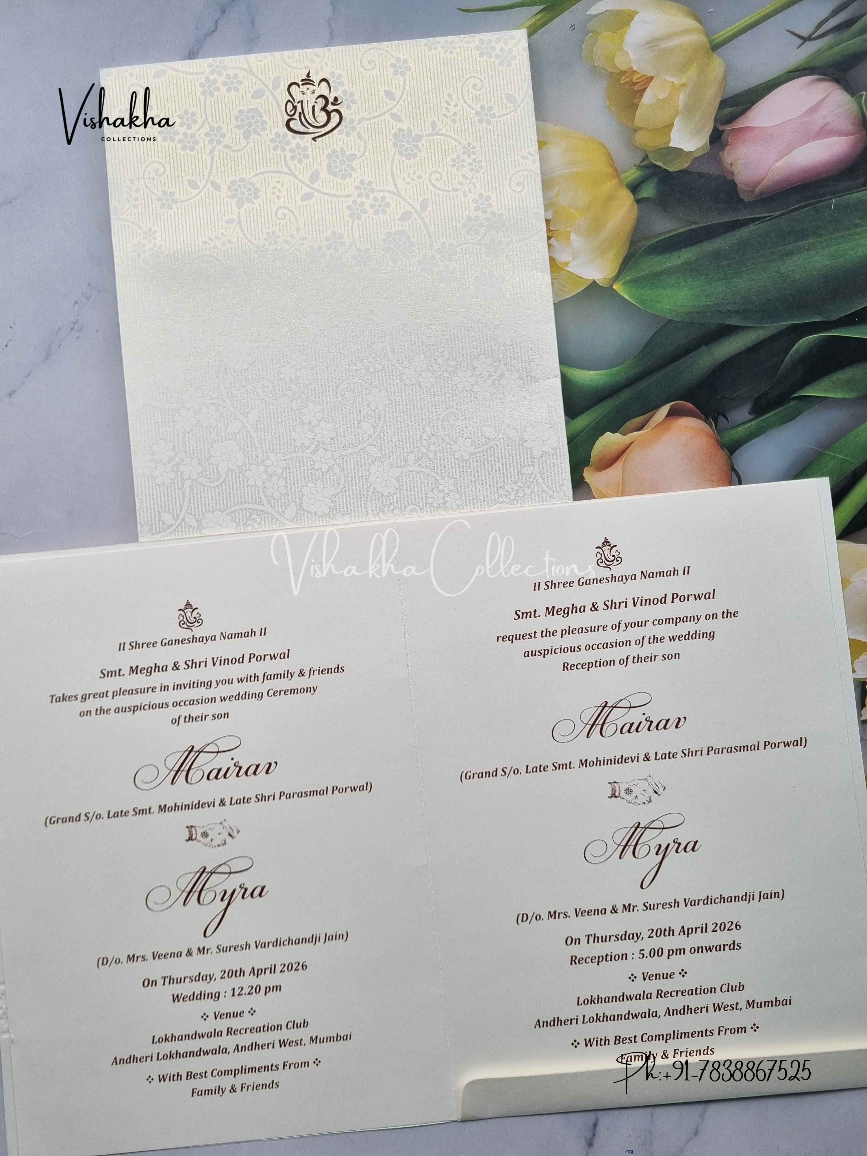 Semi Box Ganesh Ji Hindu white Colored invitation Cards SK-3497 - Image 3