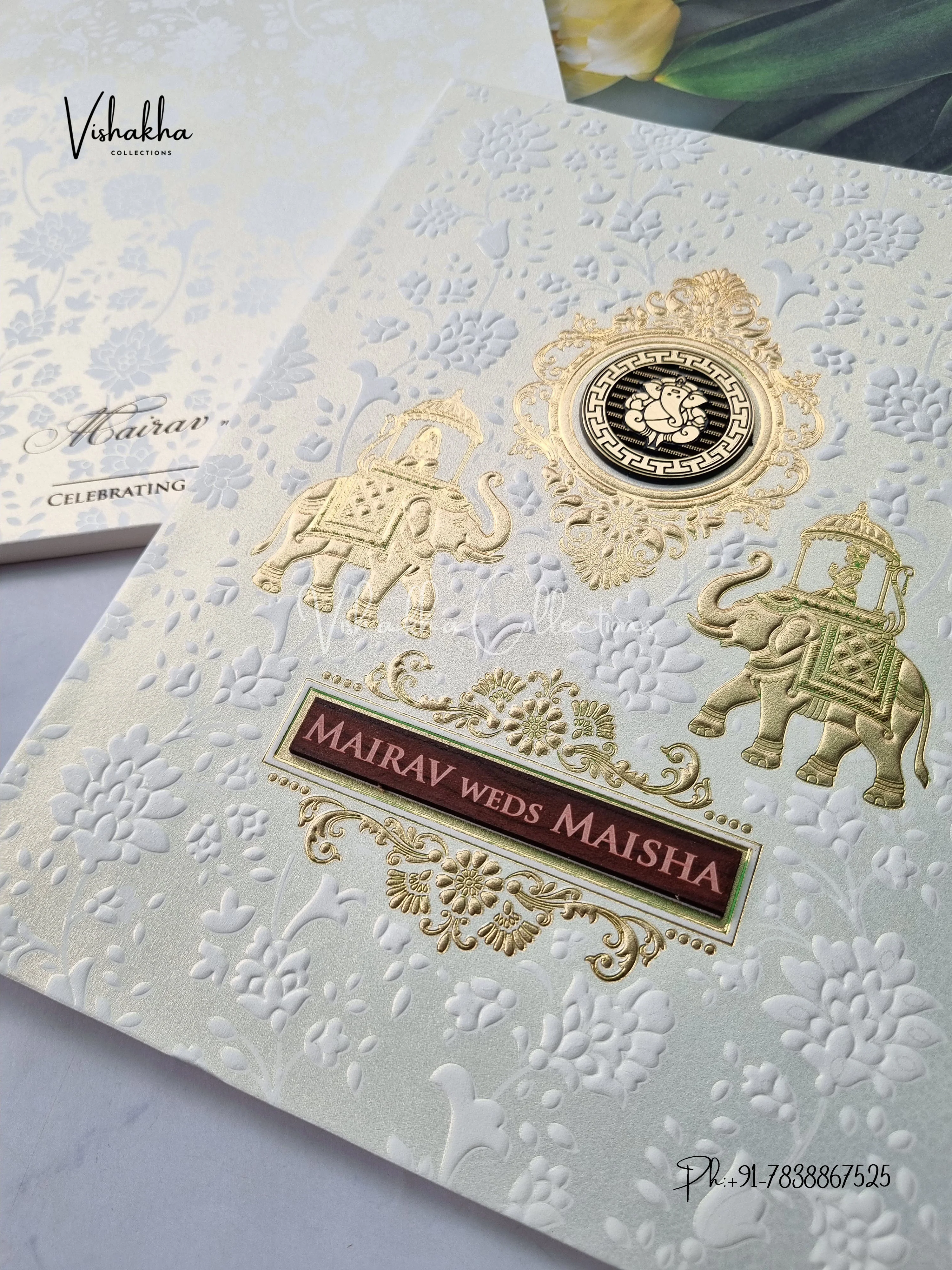Semi Box Ganesh Ji Hindu white Colored invitation Cards SK-3498 - Image 2
