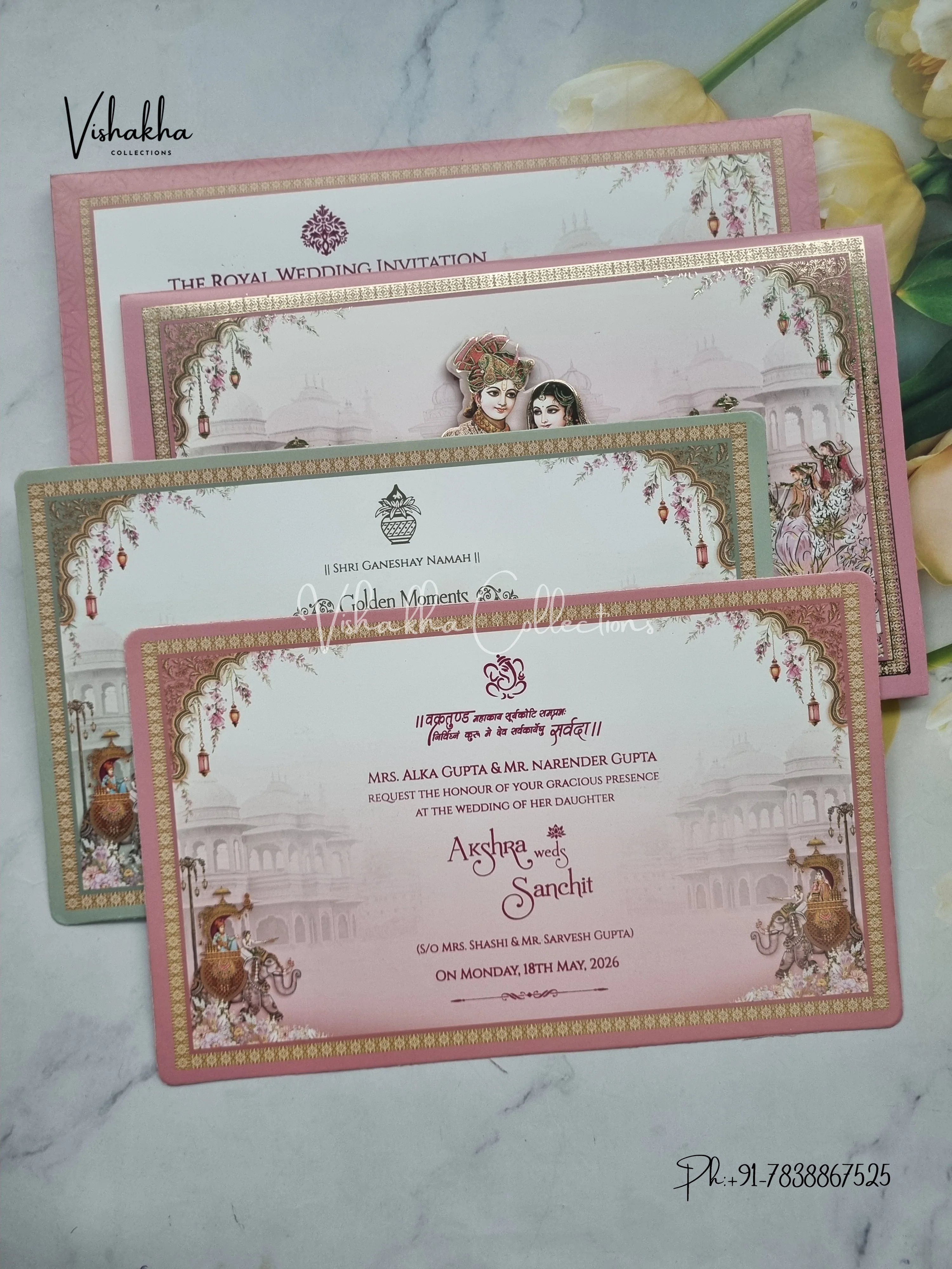 Semi Box Hathi Dulah Dulhan Hindu Sikh invitation Cards CR-7069 - Image 3