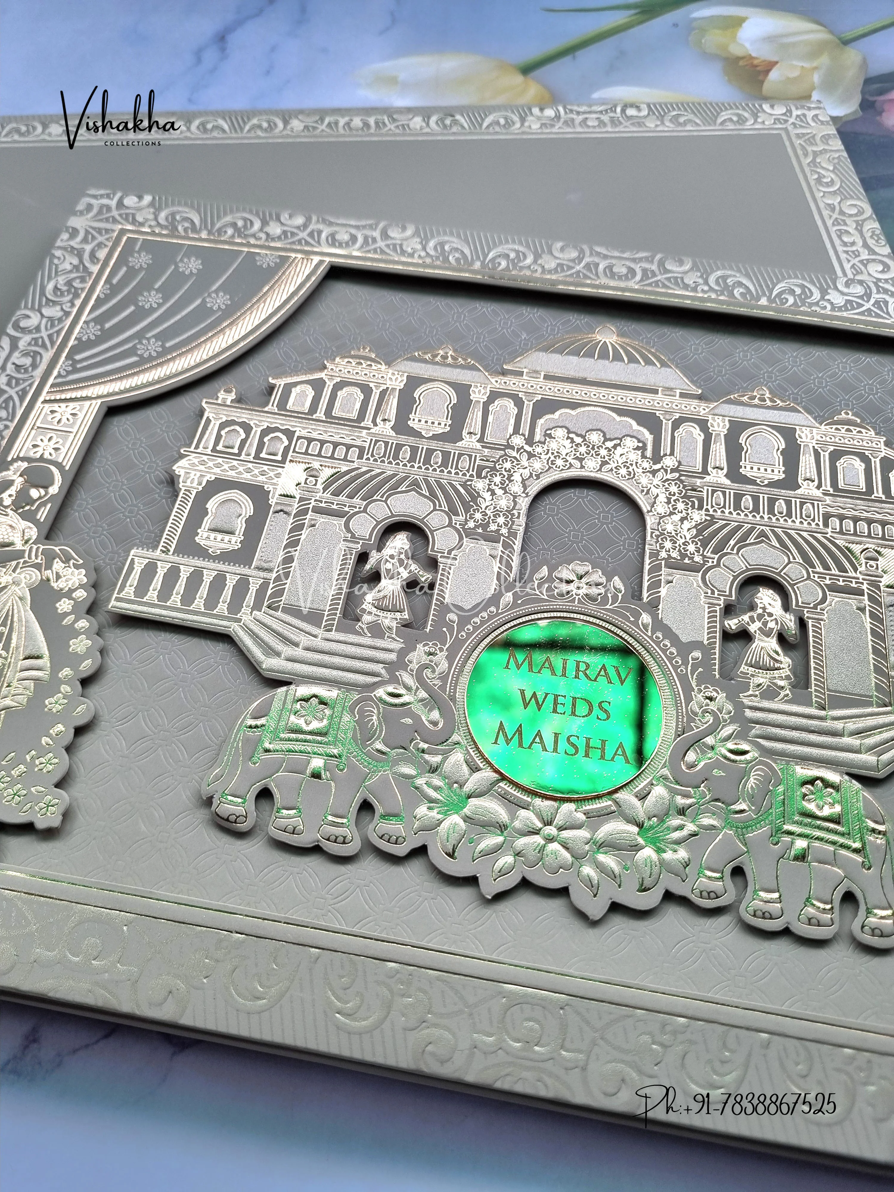 Semi Box Hathi Hindu Muslim Christian Sikh brown Colored invitation Cards SK-3538 - Image 2