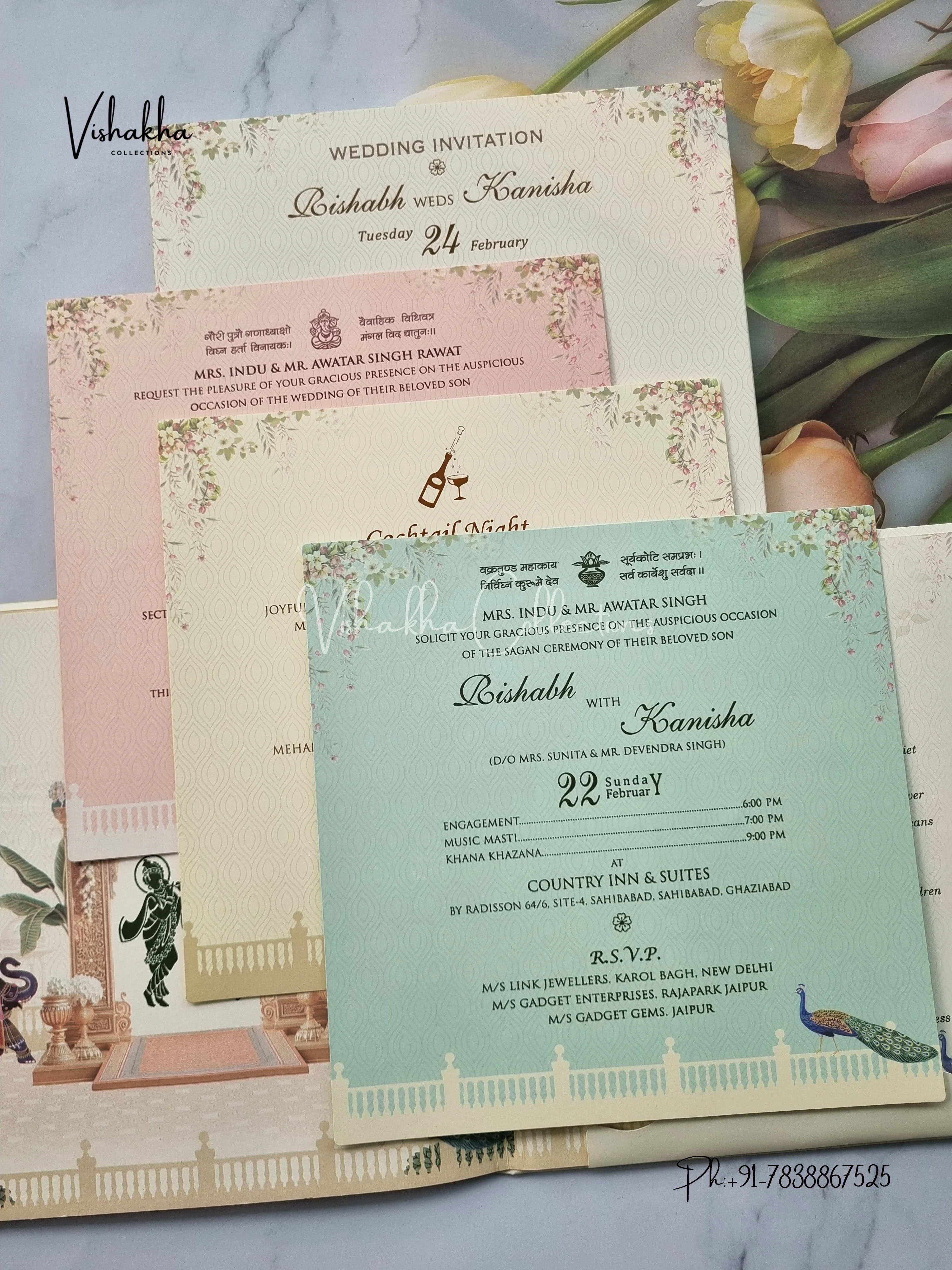 Semi Box Hathi Hindu Padded invitation Cards EJ-5048 - Image 3